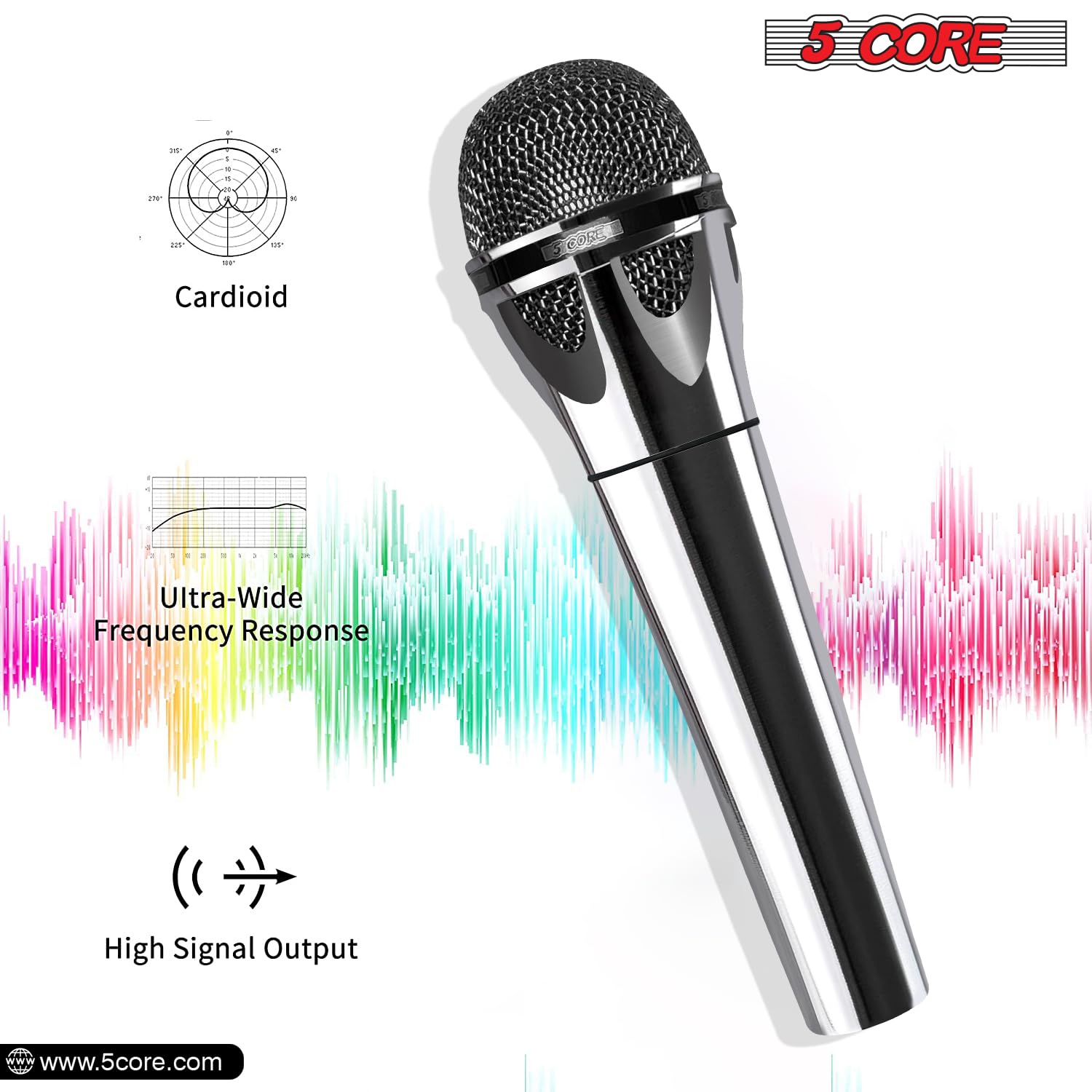 5 CORE Dynamic Handheld Microphone - Cardioid Unidirectional Vocal Mic with On/Off Switch & XLR Cable for Singing, Karaoke, Live Performances & Studio Recording (Model PM 817 CH)