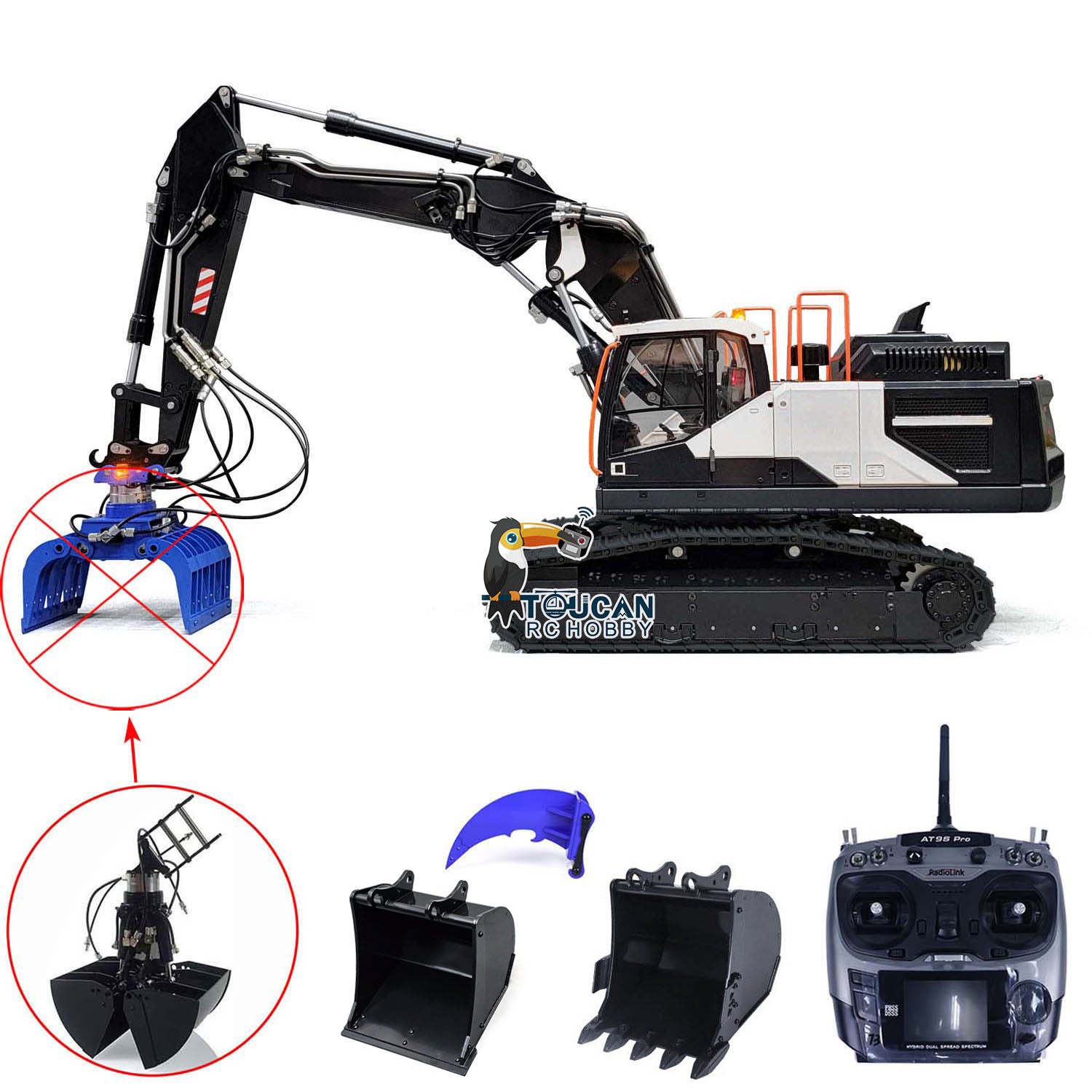 1/14 Scale MTM Metal RC Hydraulic Excavator - EC380 Remote Control Construction Vehicle with 3 Arms, Clamshell Bucket & Ripper | Realistic Engineering Toy for Adults & Kids | Outdoor Sandbox, Construction Site Play & Collector's Display