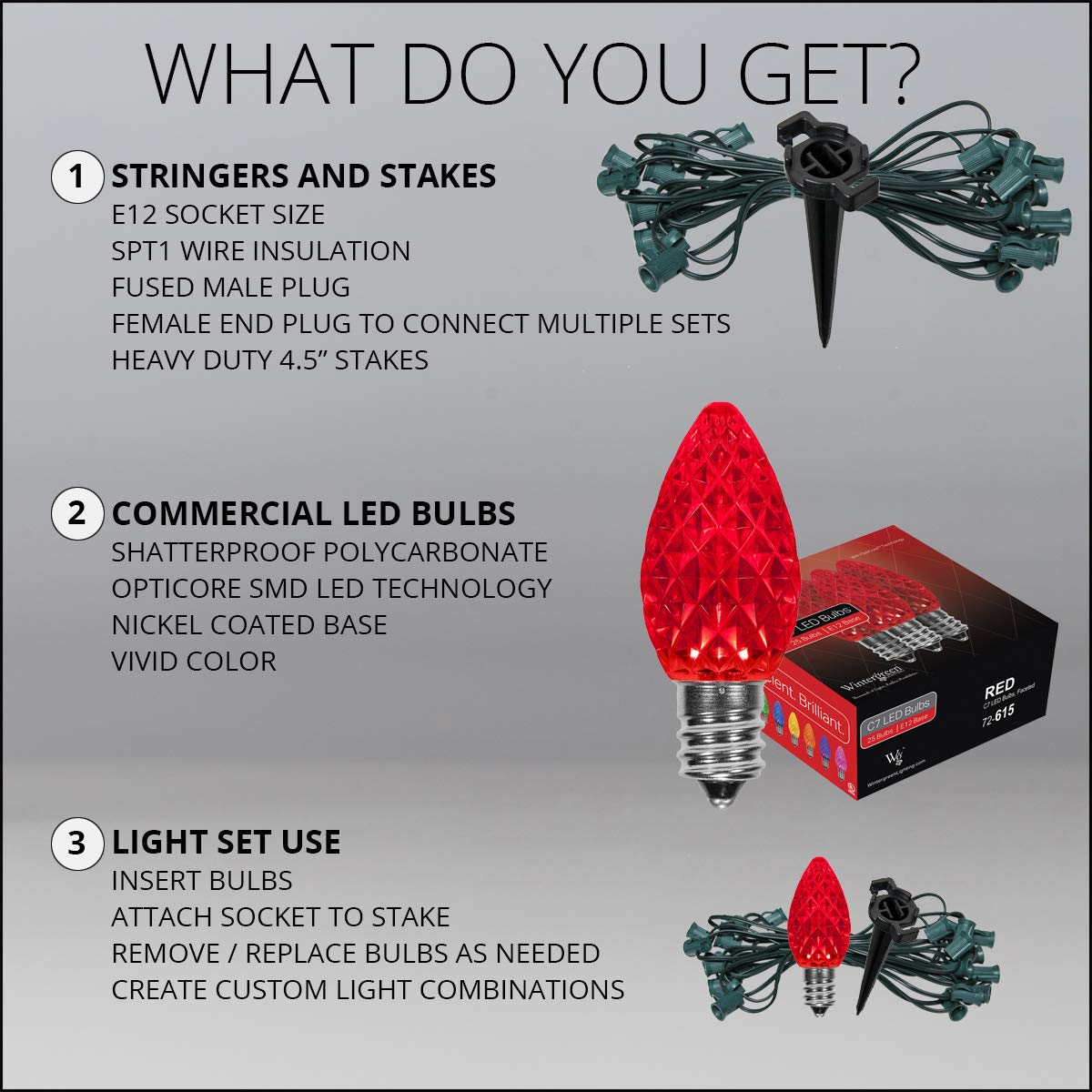 25' OptiCore LED C7 Red Christmas Lights - Outdoor Pathway Decor with 4.5