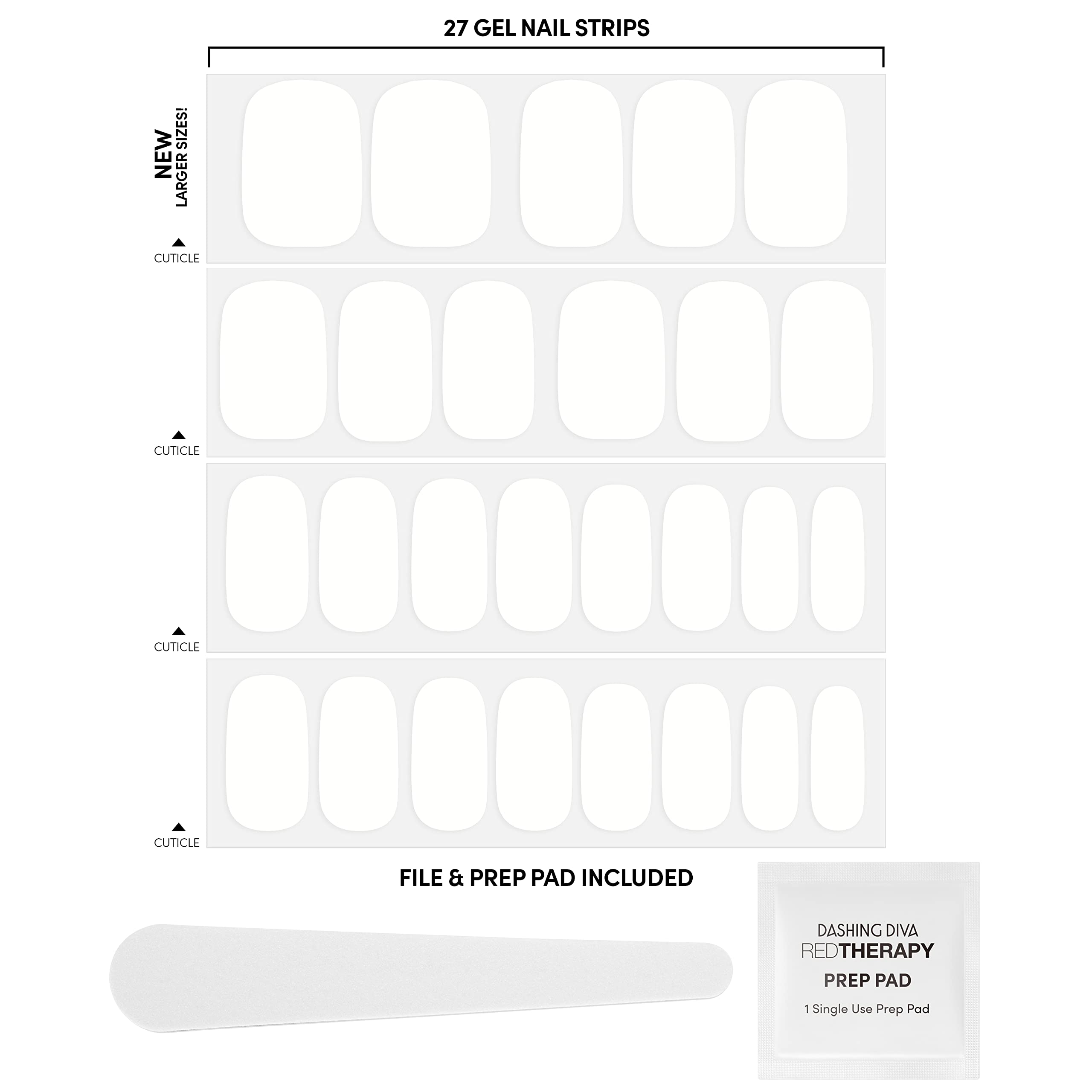 Dashing Diva Gloss Nail Strips - White Canvas | 27 Gel Nail Stickers with Prep Pad & File | UV-Free, Chip-Resistant, Long-Lasting Manicure | Perfect for Home Nail Art, Parties & Special Occasions