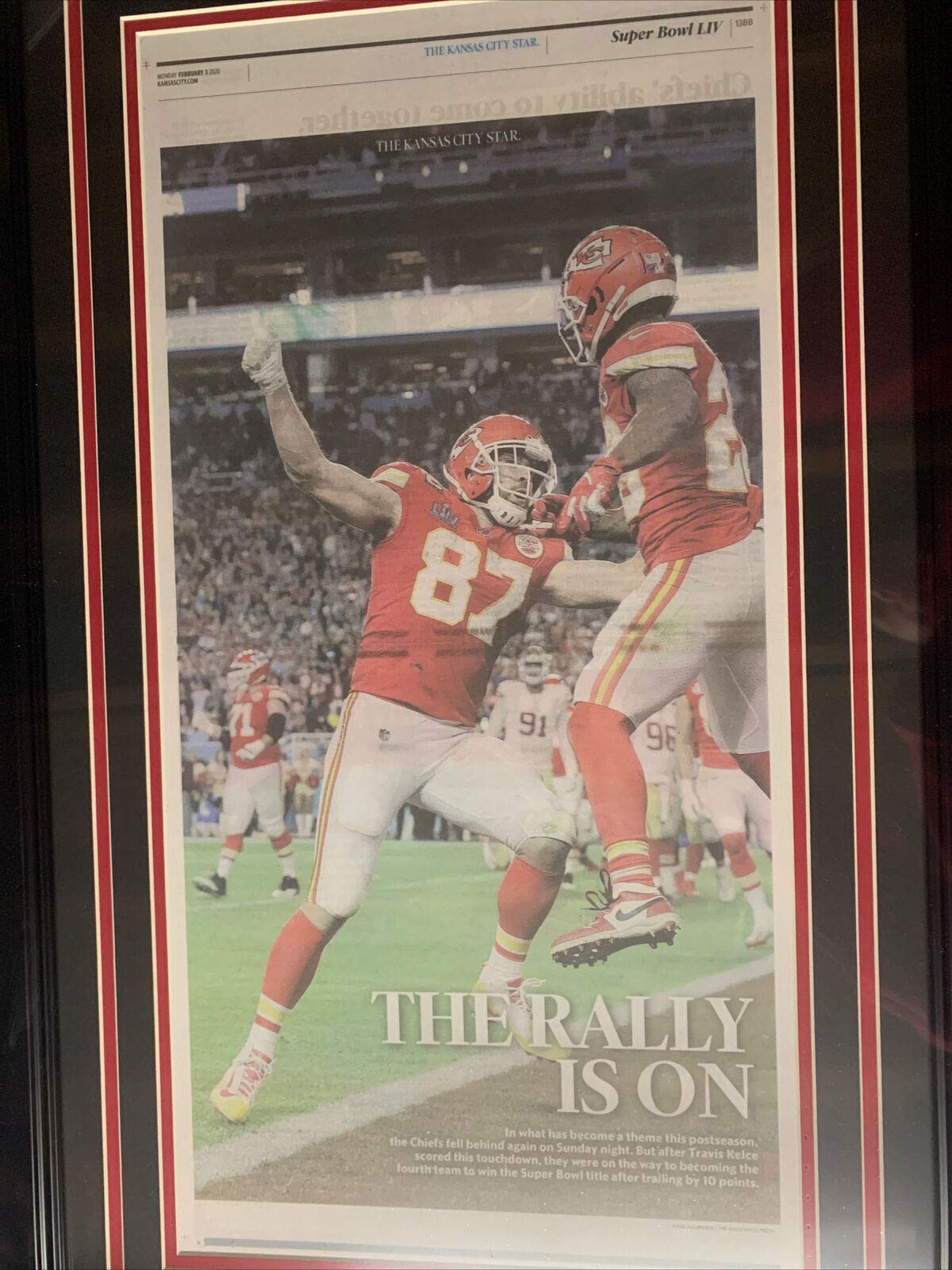 Kansas City Chiefs Super Bowl LIV Champions Framed Newspaper - Authentic Collectible Sports Memorabilia for Home, Office, or Man Cave Decor