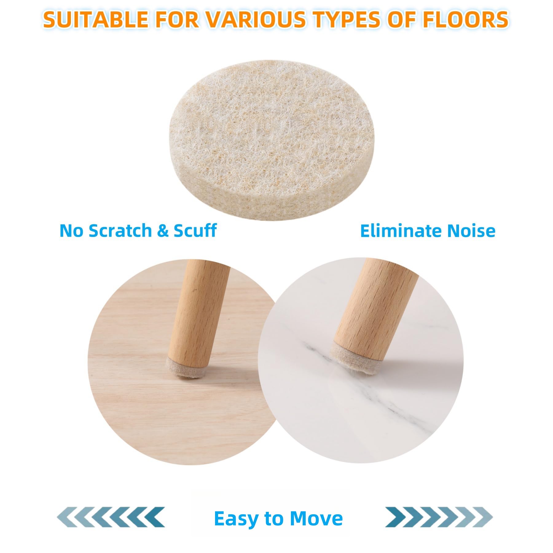 Furnigear 96-Pack Self-Adhesive Felt Furniture Pads (3/4 Inch Round) - Hardwood Floor Protectors for Chairs, Tables & Furniture - Anti-Scratch, Noise Reduction & Smooth Sliding - Perfect for Home, Office & Moving Furniture