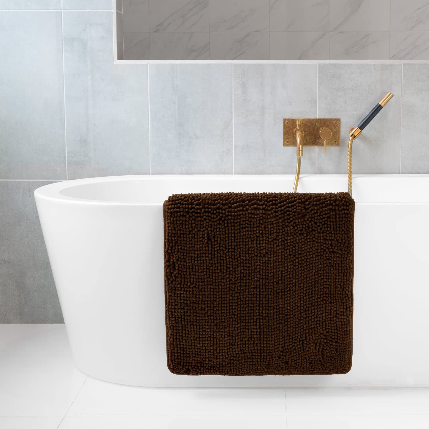 Premium Tafts Bathroom Rugs - Extra Thick Memory Foam Bath Mat with Ultra Soft Chenille Microfiber, Super Absorbent & Machine Washable Non-Slip Shaggy Bathroom Mat (27x47 Inches, Mocha Brown) - Perfect for Bathroom, Shower & Vanity Areas