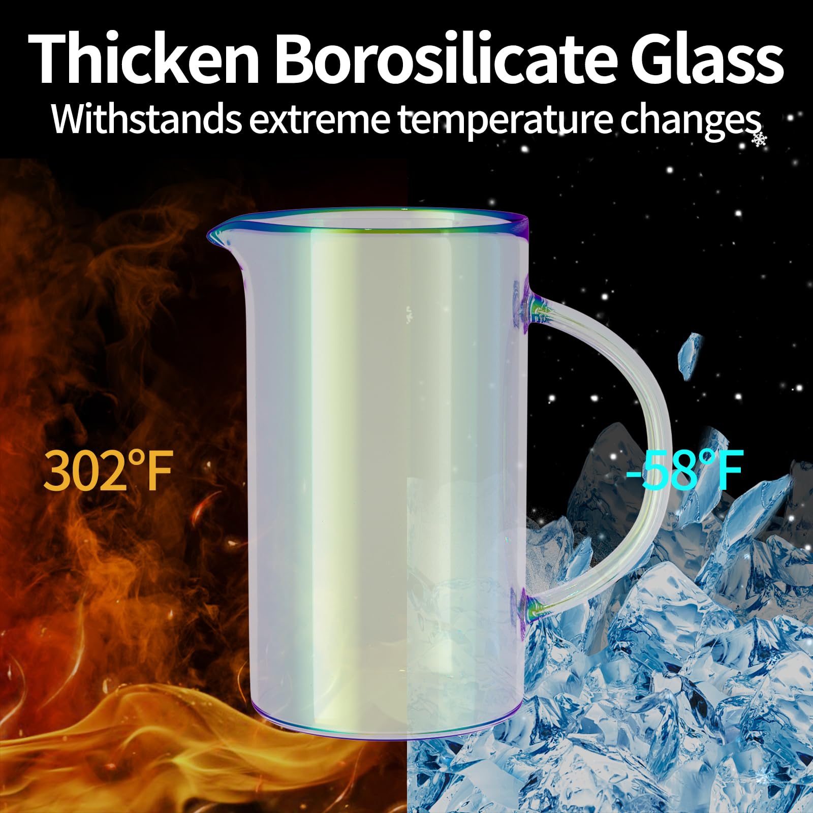 Premium French Press Coffee Maker - 34oz Borosilicate Glass, Heat Resistant & Durable, Frosted Blue Design - Perfect for Home, Office, and Camping Brewing