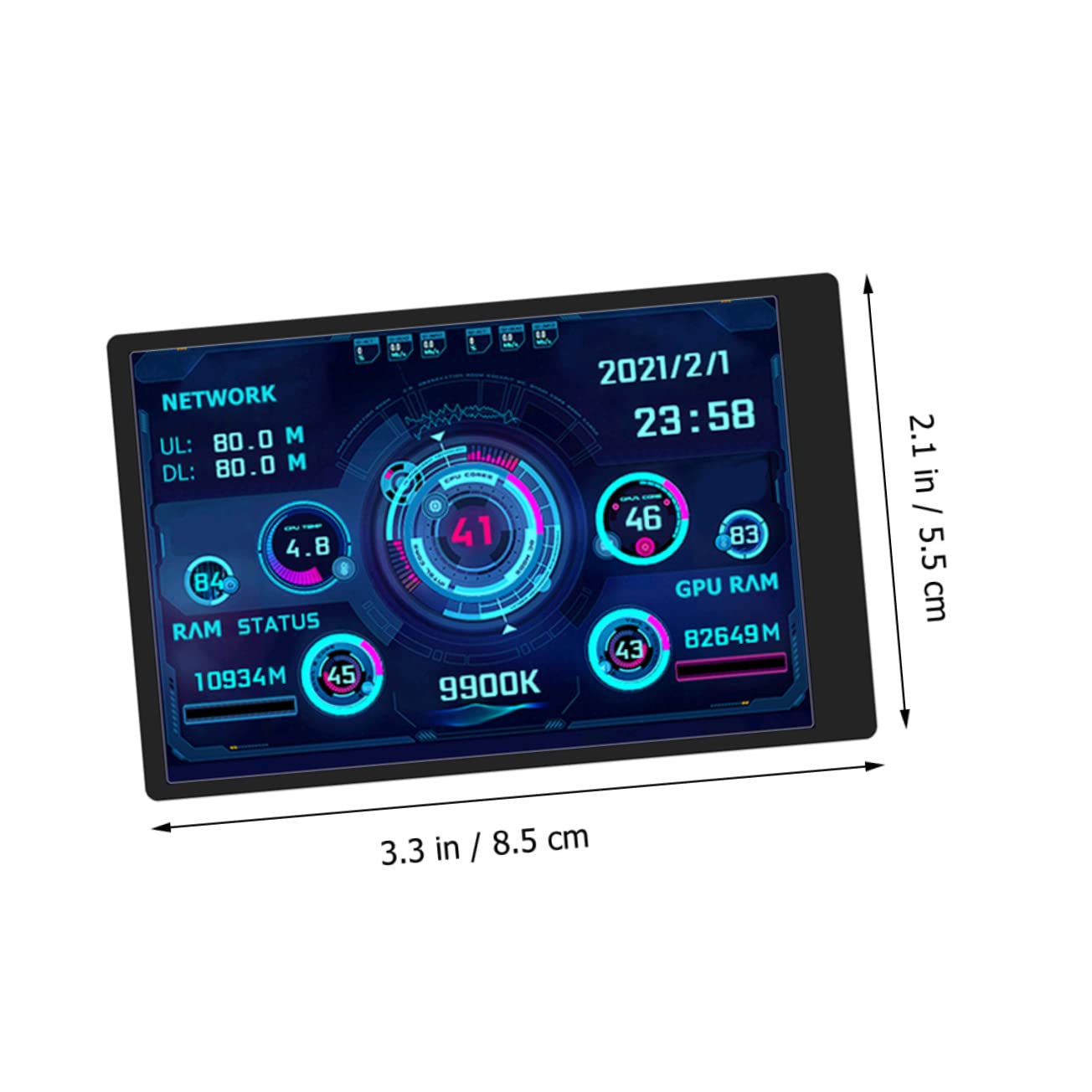 CAXUSD Mini Secondary Screen for PC - GPU/HDD/RAM Monitor with 360° Rotation - Perfect for Gaming & PC Builds