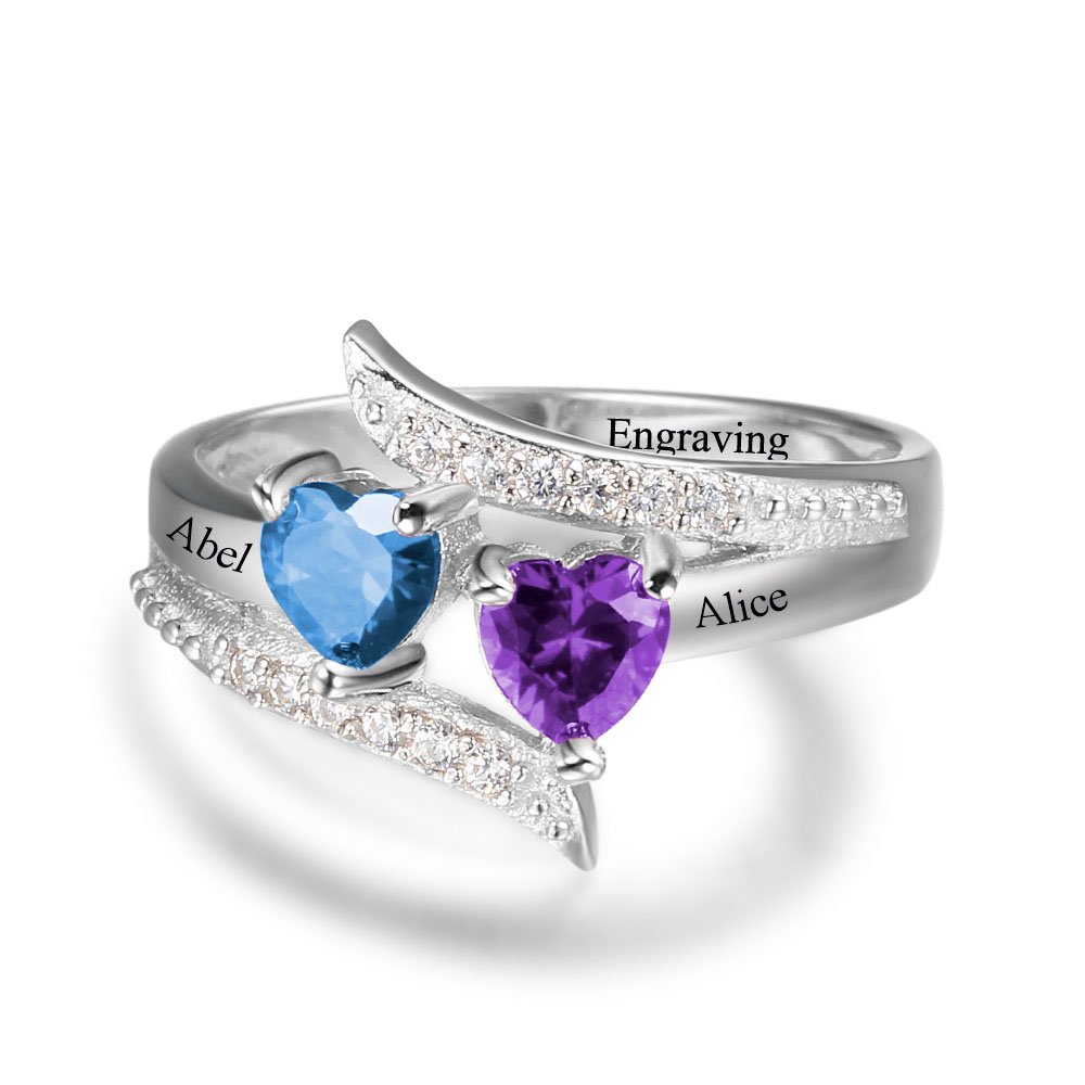 Custom Personalized Promise Rings for Women - 2 Birthstones Engraved Name Rings for Her, Mothers, Engagement & Anniversary Gifts | Perfect for Valentine's Day, Proposals & Special Occasions