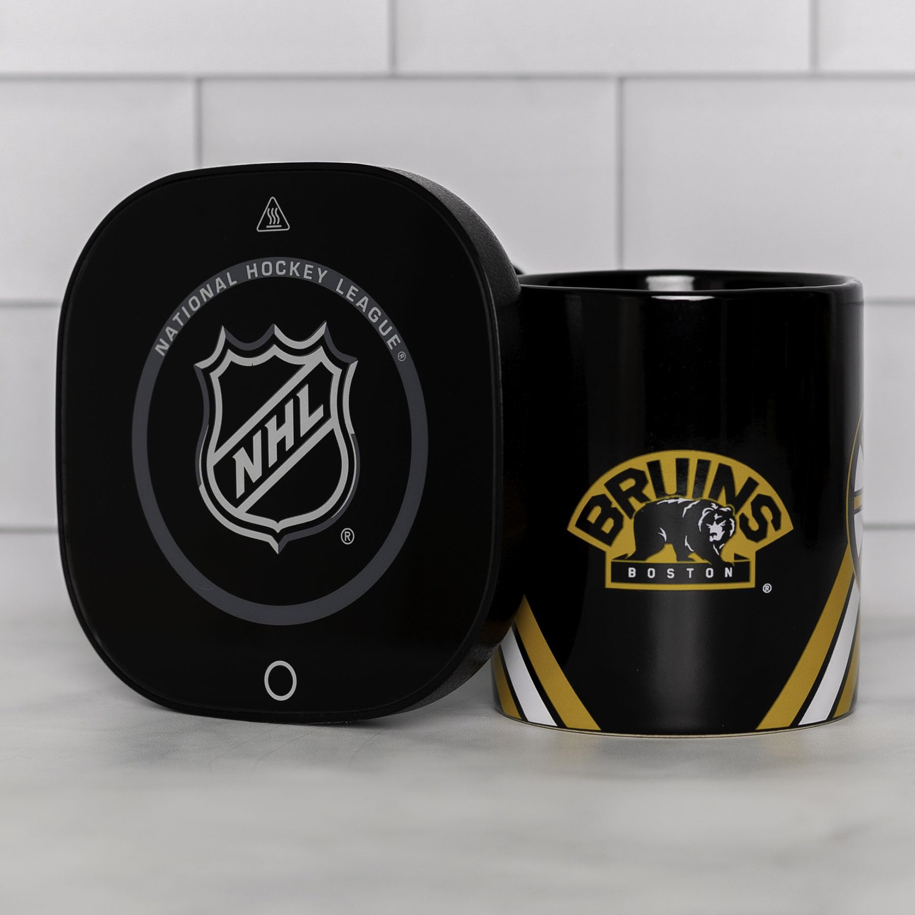 Boston Bruins Logo Mug Warmer with Ceramic Mug - Auto On/Off Coffee Warmer for Desk - Perfect Gift for Hockey Fans & Office Use