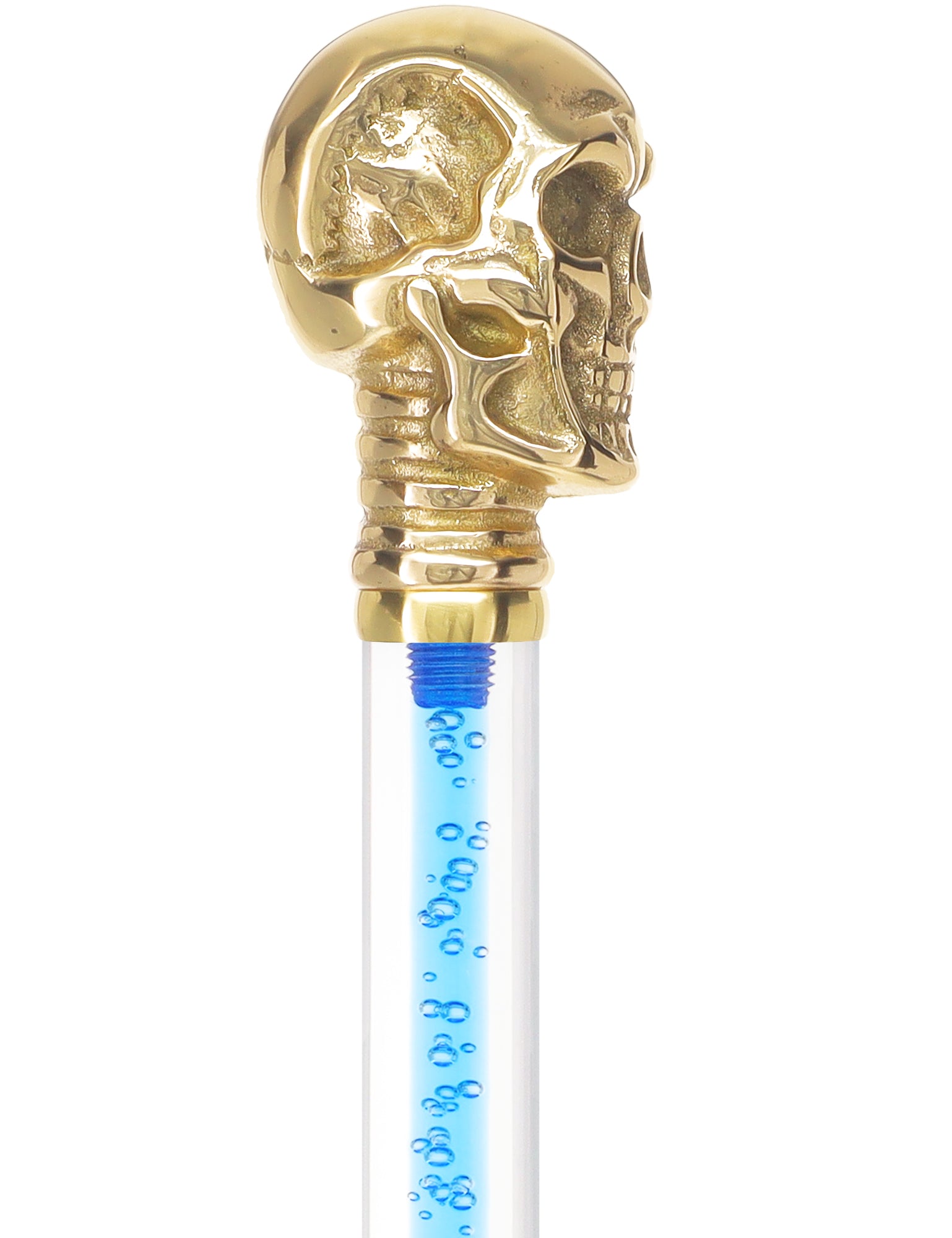 Elegant Brass Skull Walking Cane with Color Crystal Handle & Invisible Acrylic Shaft - Gothic Fashion Accessory for Men & Women - Perfect for Costume Parties, Halloween, and Unique Style Statements