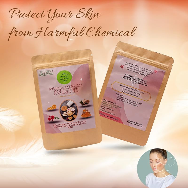 Nisarga Ayurveda Bath Powder Scrub - 100g Natural Exfoliator for Face & Body, Brightens Skin, Boosts Immunity & Protects Against Pollution | Perfect for Daily Skincare & Detox Routine