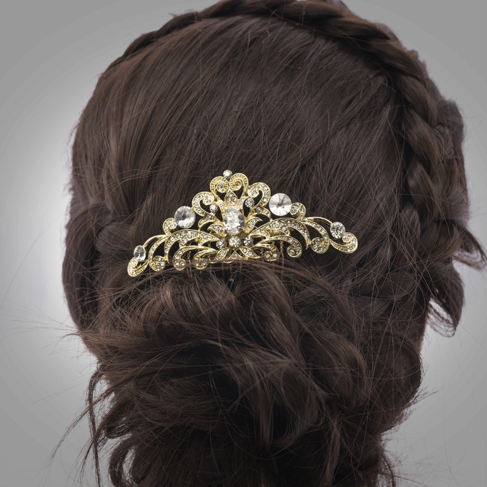 Rhinestone Crystal CZ Flower Hair Combs for Women - Elegant Bridal Wedding Hair Accessories (CO1460R) - Perfect for Prom, Parties & Special Occasions