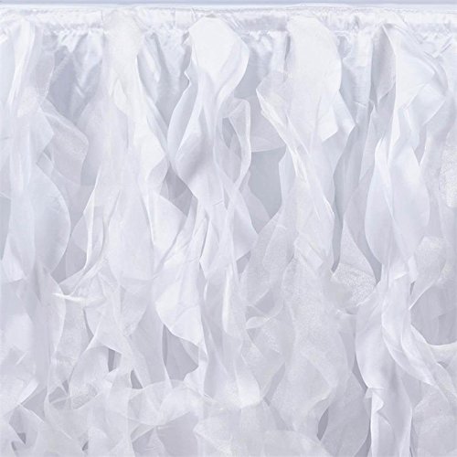 14 ft x 29 Inch White Curly Waves Taffeta Table Skirt - Elegant Wedding Party Decor, Banquet & Catering Event Tablecloth, Perfect for Dining Room & Kitchen Decorations
