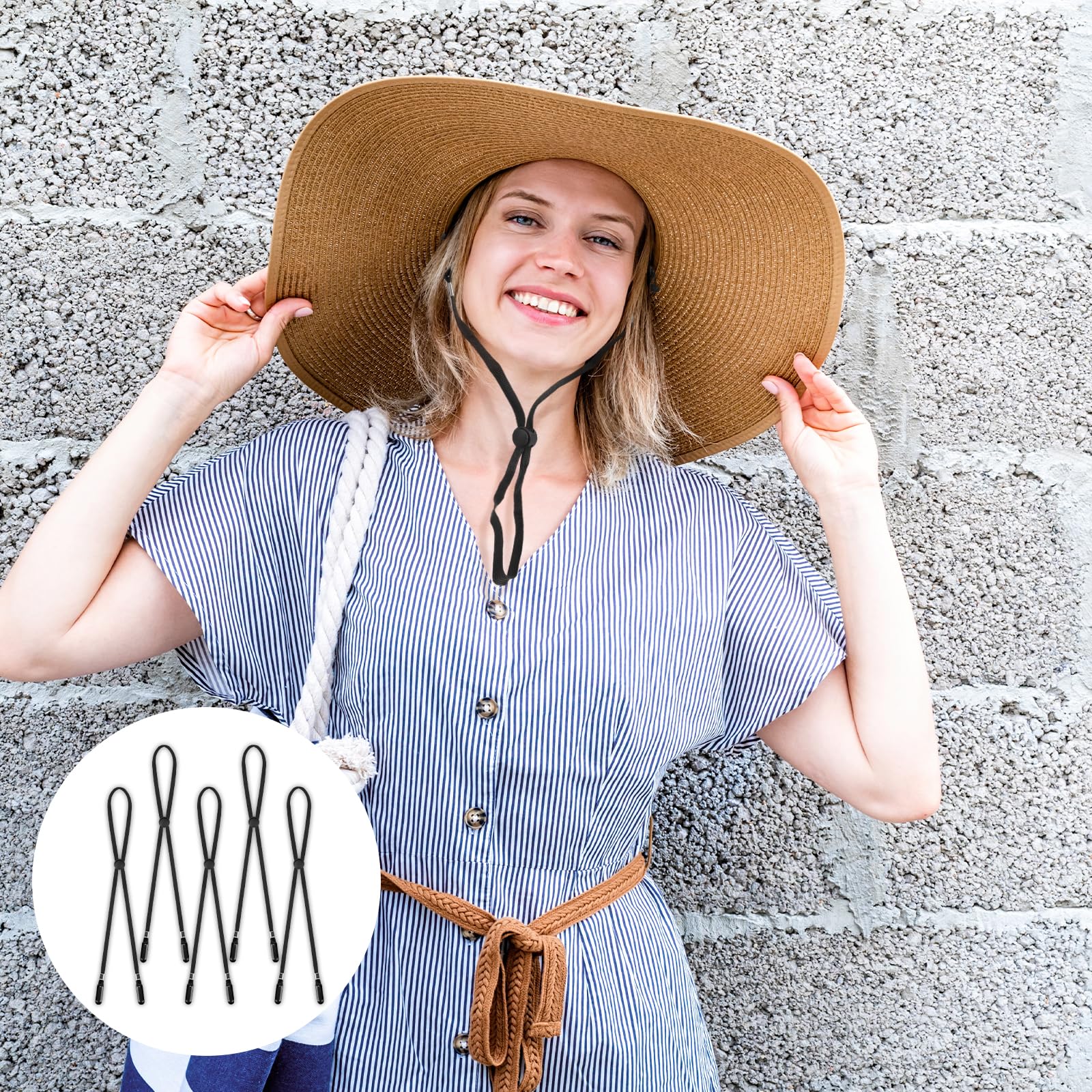 5 Pcs Adjustable Hat Strap Clips - Elastic Removable Chin Cord for Windproof & Anti-Lost Hats - Perfect for Outdoor Activities, Hiking, Running and Sports