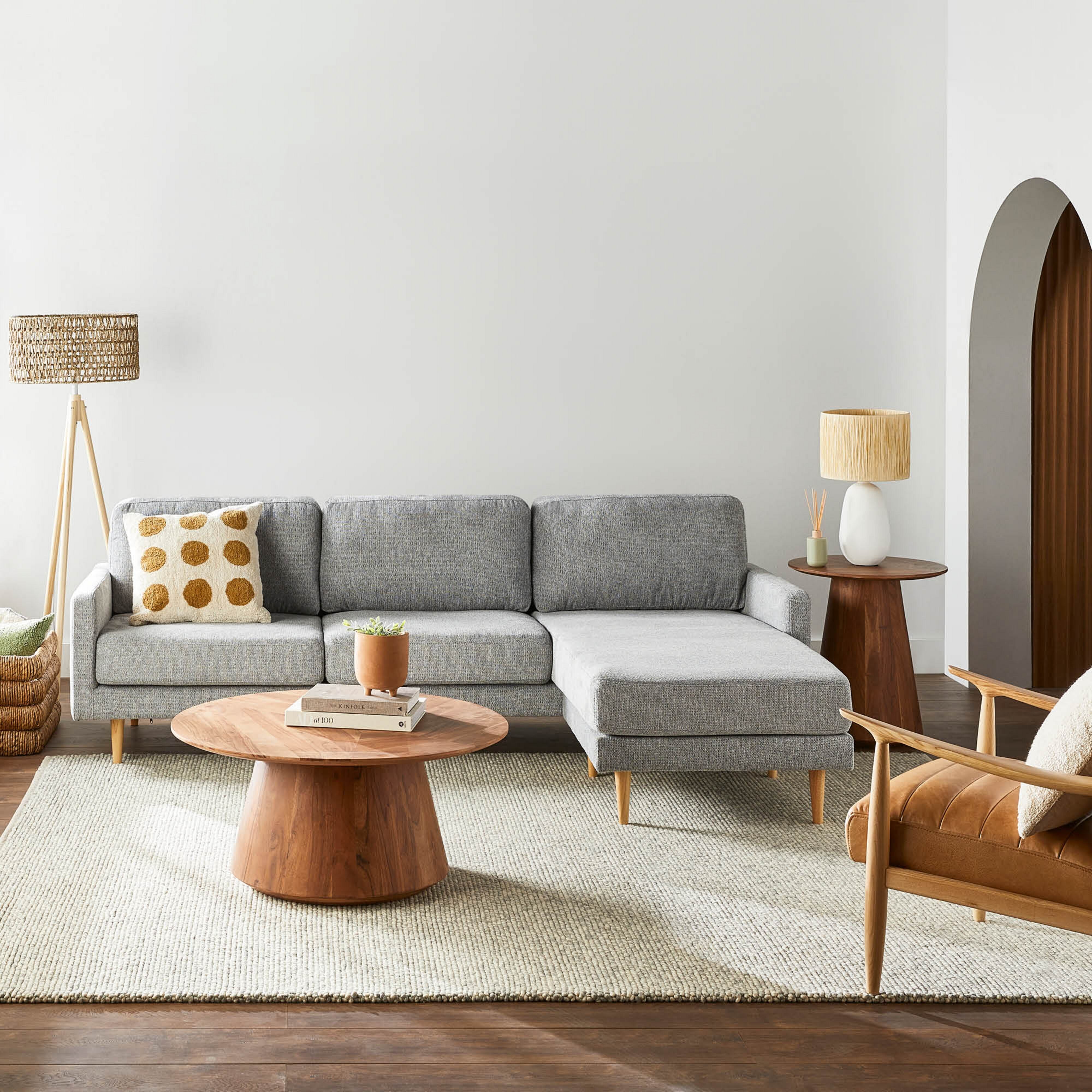 Boden 3-Seater Sofa with Reversible Chaise - Sorrento Shadow Gray Fabric Sectional Couch for Living Room, Lounge & Family Room