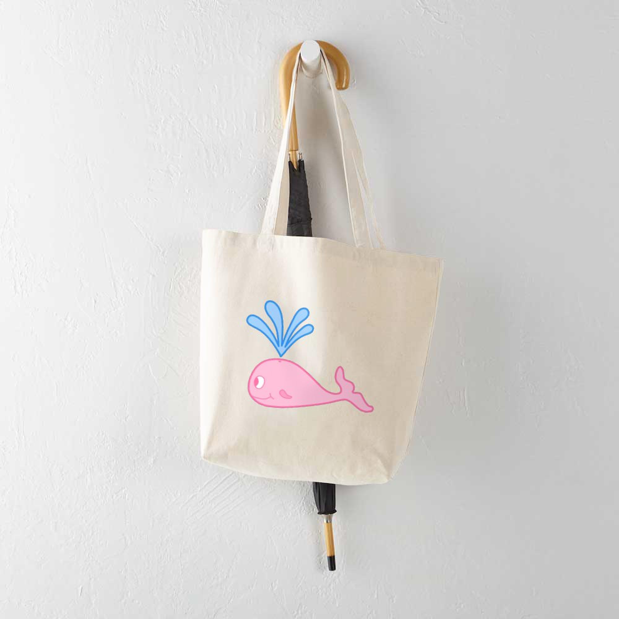 Pink Whale Natural Canvas Tote Bag - Eco-Friendly Reusable Shopping Bag for Groceries, Beach & Daily Use | CafePress