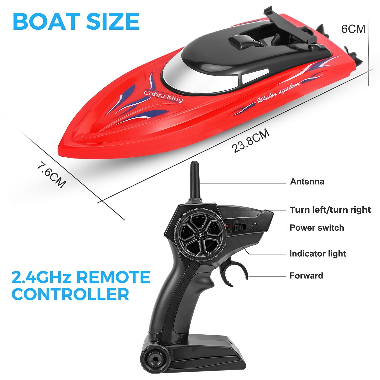 GARVEE 2PACK Remote Control Boat for Kids & Adults - 10km/H High Speed RC Boat with 2.4G Technology, 4 Rechargeable Batteries - Fast RC Boats for Pool, Lake & Outdoor Water Play (Blue+Red)