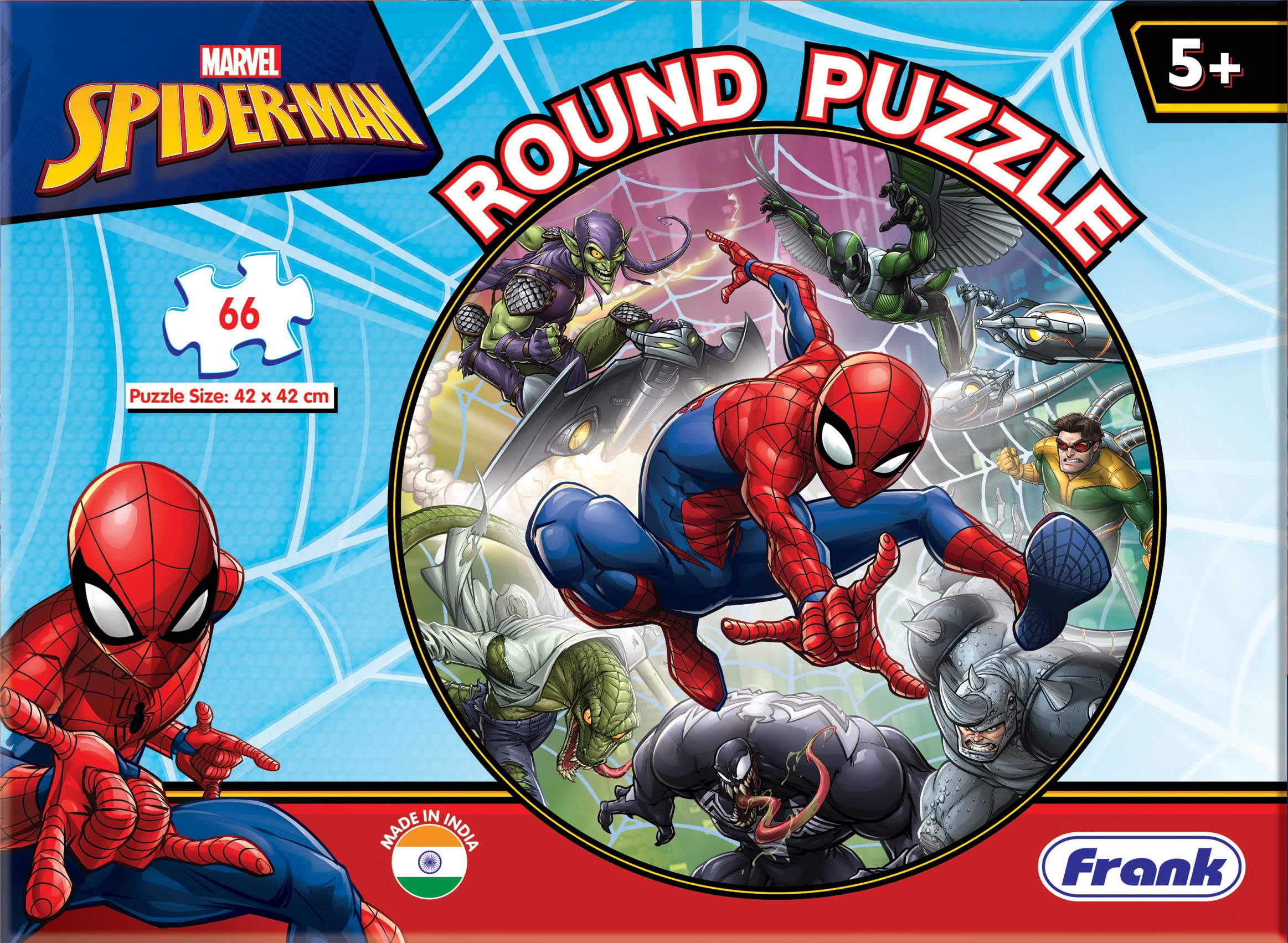 Spider-Man Round Puzzle for Kids - 66 Piece Marvel Superhero Puzzle Game for Ages 5+ | Fun Educational Brain Teaser to Improve Focus & Memory | Perfect for Birthday Gifts & Family Game Night