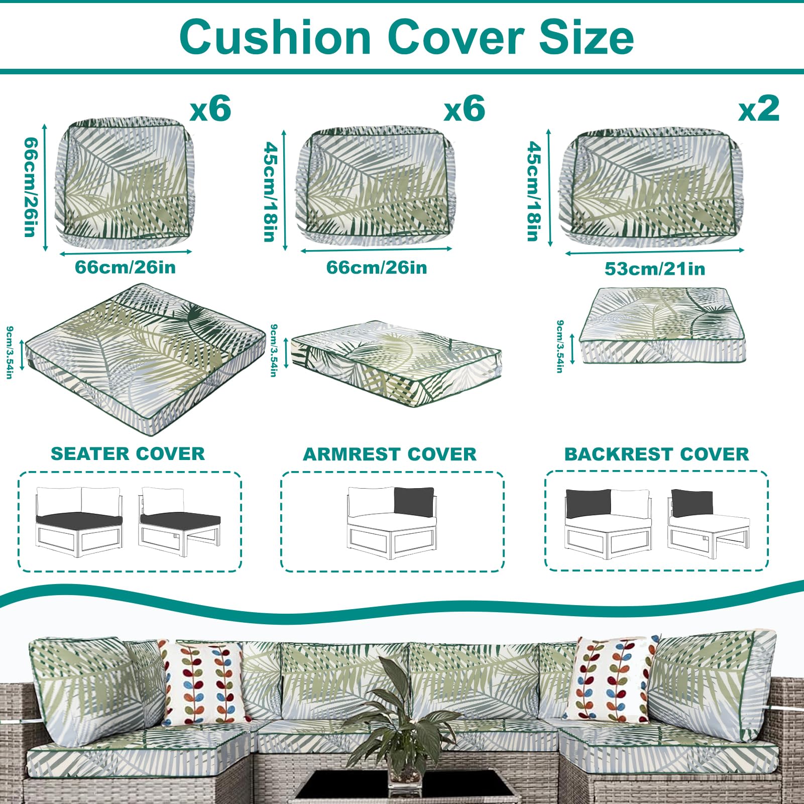 Waterproof Outdoor Patio Cushion Covers with Zipper - Replacement Slipcovers for Wicker Rattan Sectional Sofa & Chair (14