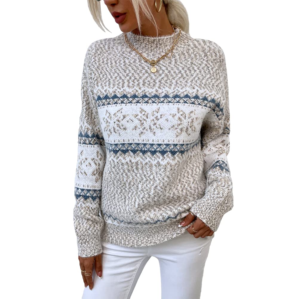 JUNBOON Women's Casual Leopard Print Knit Sweater - Long Sleeve Crewneck Pullover Top for Women | Cozy Winter Fashion, Fall Layering Essential, Office & Weekend Outfits
