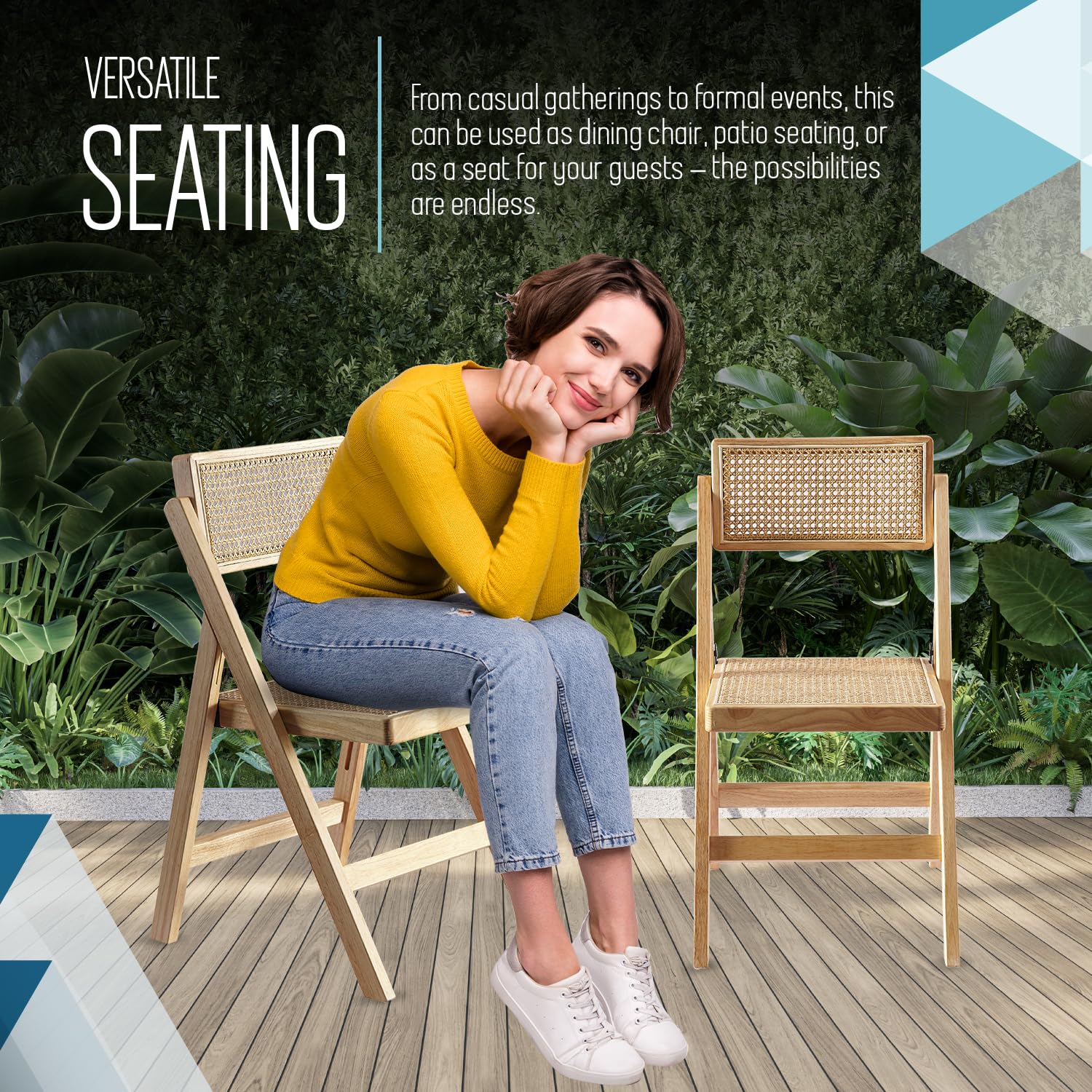 **Ibiza Rattan Chair Set of 2 – Natural Folding Outdoor Dining Chairs for Patio, Garden, Balcony | Modern Accent Chair for Living Room & Office | Foldable Space-Saving Design – Perfect for Small Spaces & Entertaining**