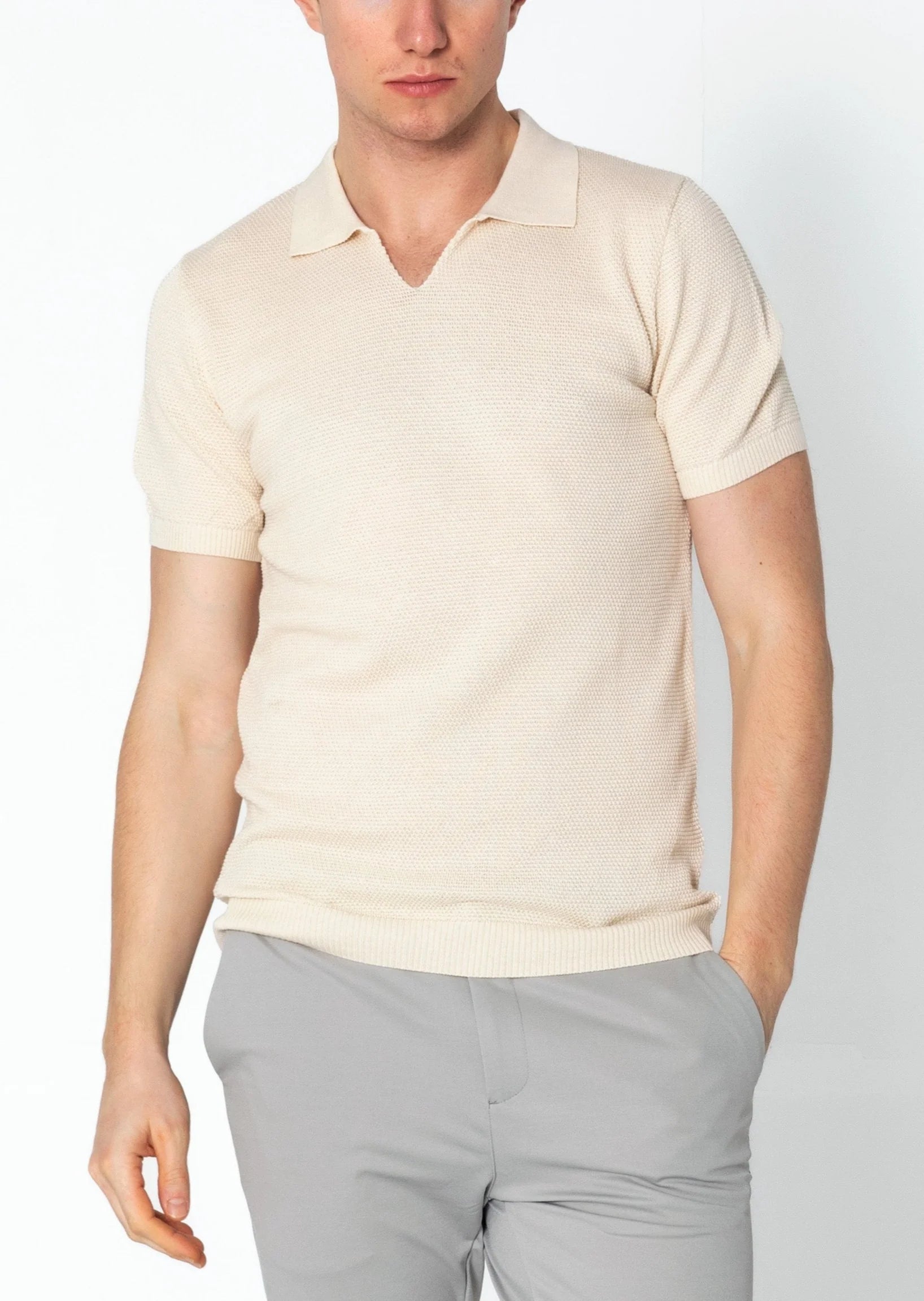 RNT23 Jersey Knit Polo Shirt for Men - Soft & Breathable Beige Casual Shirt | Perfect for Office, Golf & Everyday Wear