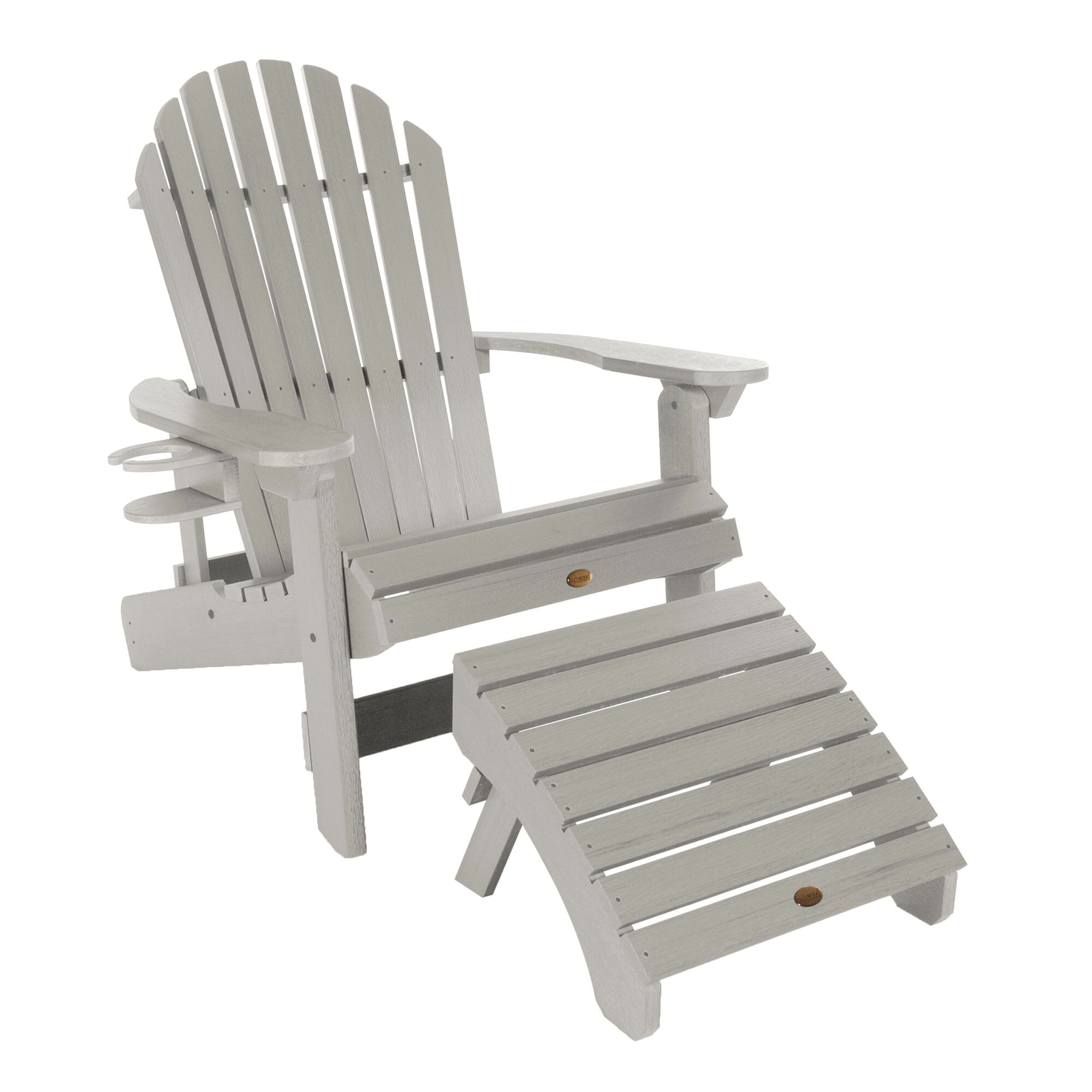 Premium King Hamilton Adirondack Chair Set with Ottoman & Cup Holder - Outdoor Patio Furniture for Garden, Poolside & Backyard Relaxation
