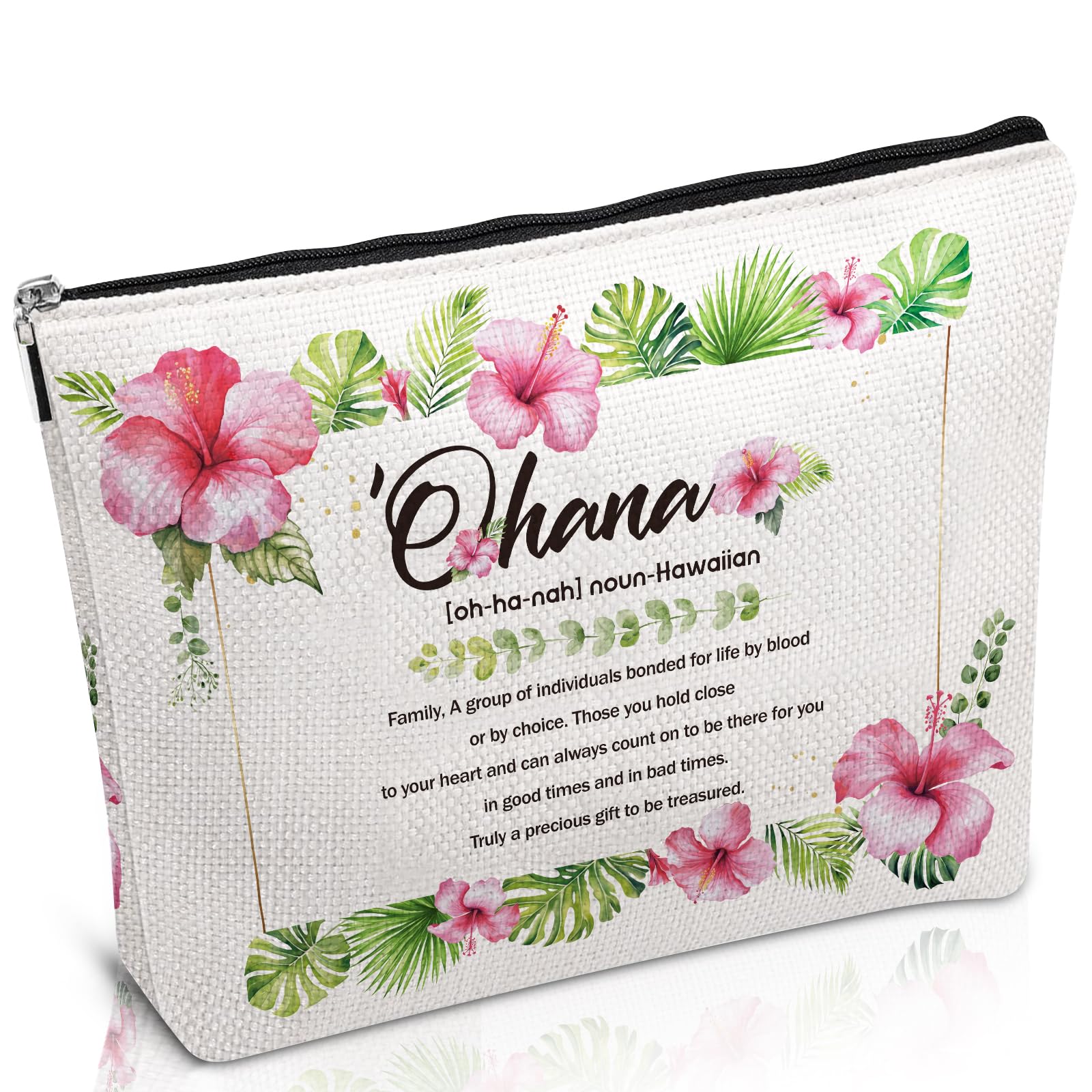 Hawaiian Aloha Makeup Bag with Zipper - Tropical Floral Cosmetic Pouch for Women | Perfect Gift for Mother, Sister, Aunt | Birthday, Christmas, Appreciation Present | Use for Travel, Beach, Daily Makeup Storage