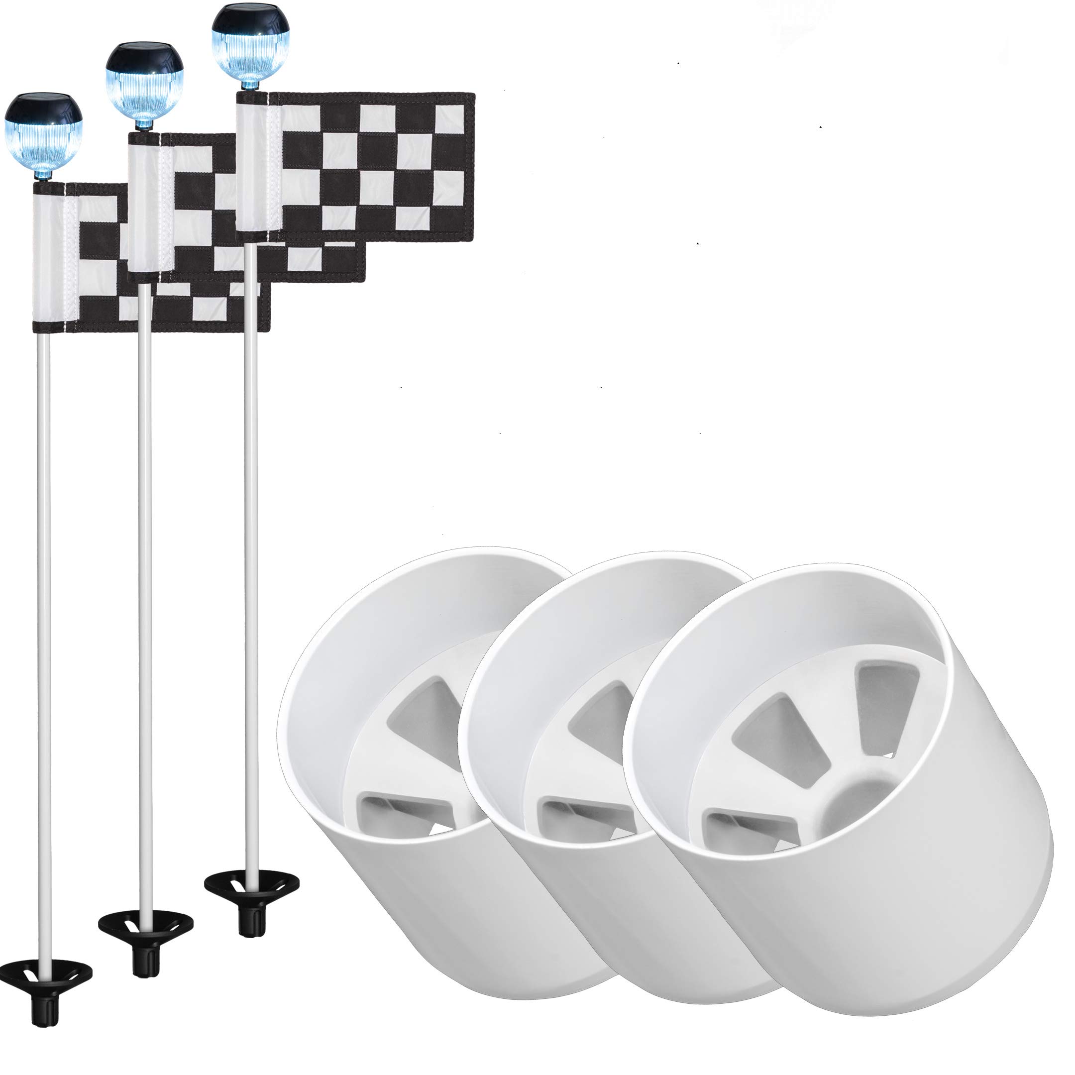 Premium Golf Flag & Cup Set for Yard Practice - 3 Mini Putting Green Flags, Poles & Cups - High-Quality Training Equipment for Backyard, Indoor & Outdoor Golf Practice