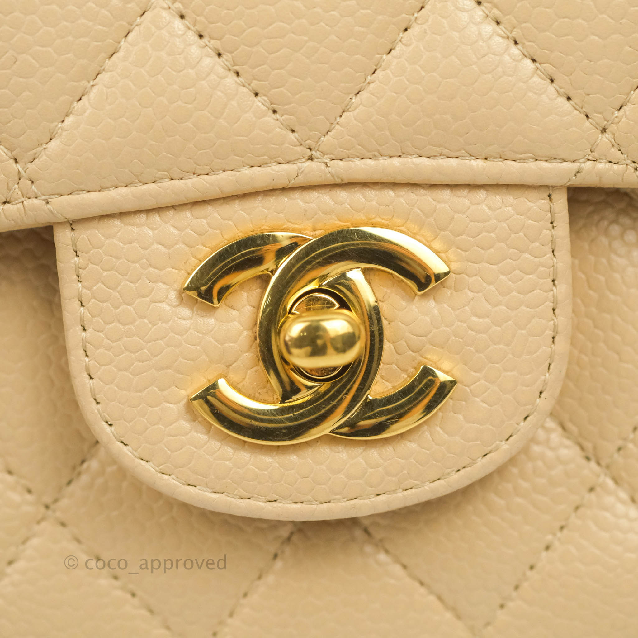 Chanel Classic M/L Medium Flap Bag - Quilted Beige Caviar Leather with Gold Hardware | Luxury Shoulder Bag for Women, Perfect for Work, Parties & Special Occasions