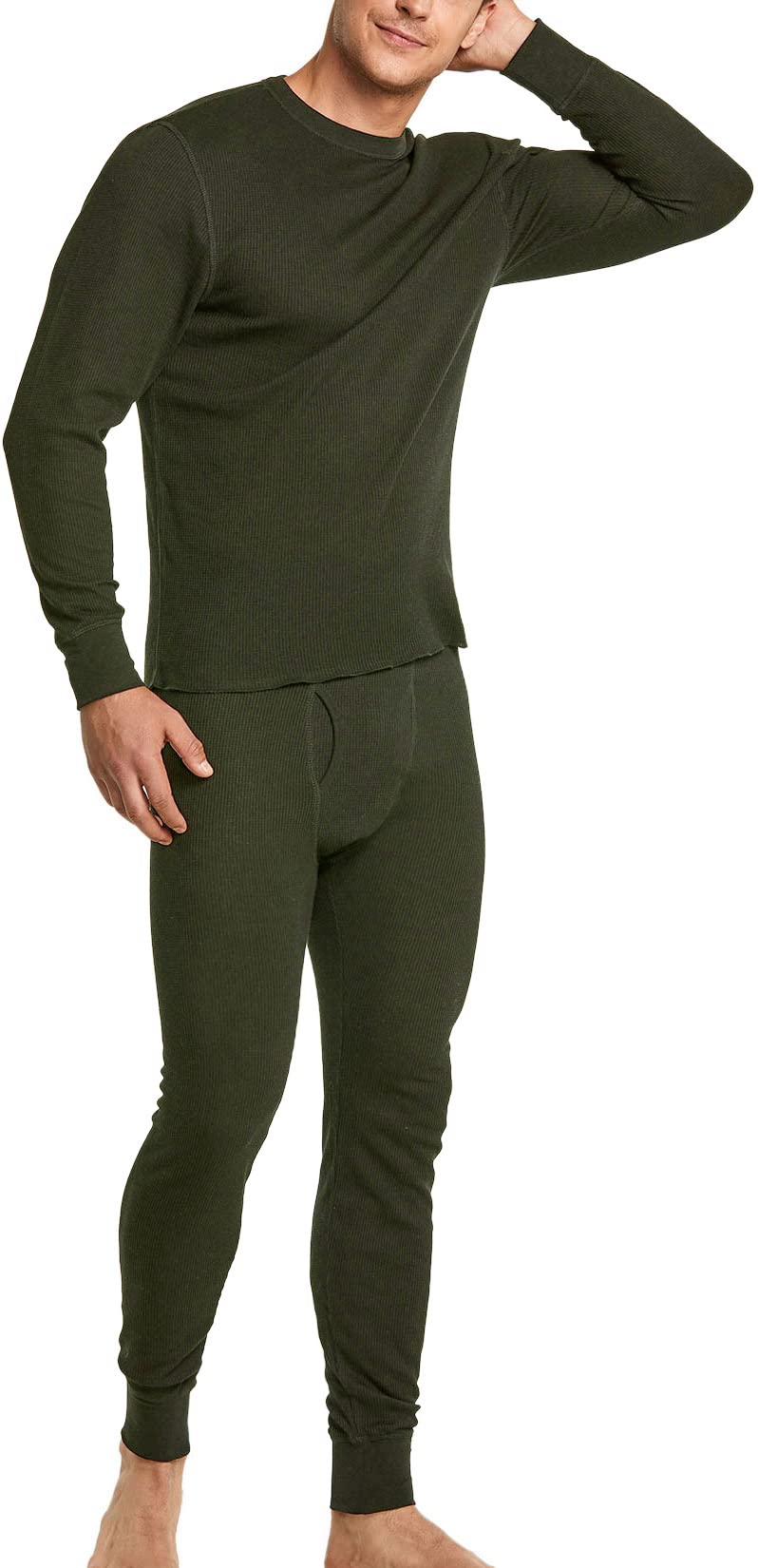 CQR Men's Thermal Underwear Set - Midweight Waffle Knit Winter Base Layer Top & Bottom with Fly Opening | Cold Weather Long Johns for Skiing, Hiking & Outdoor Activities