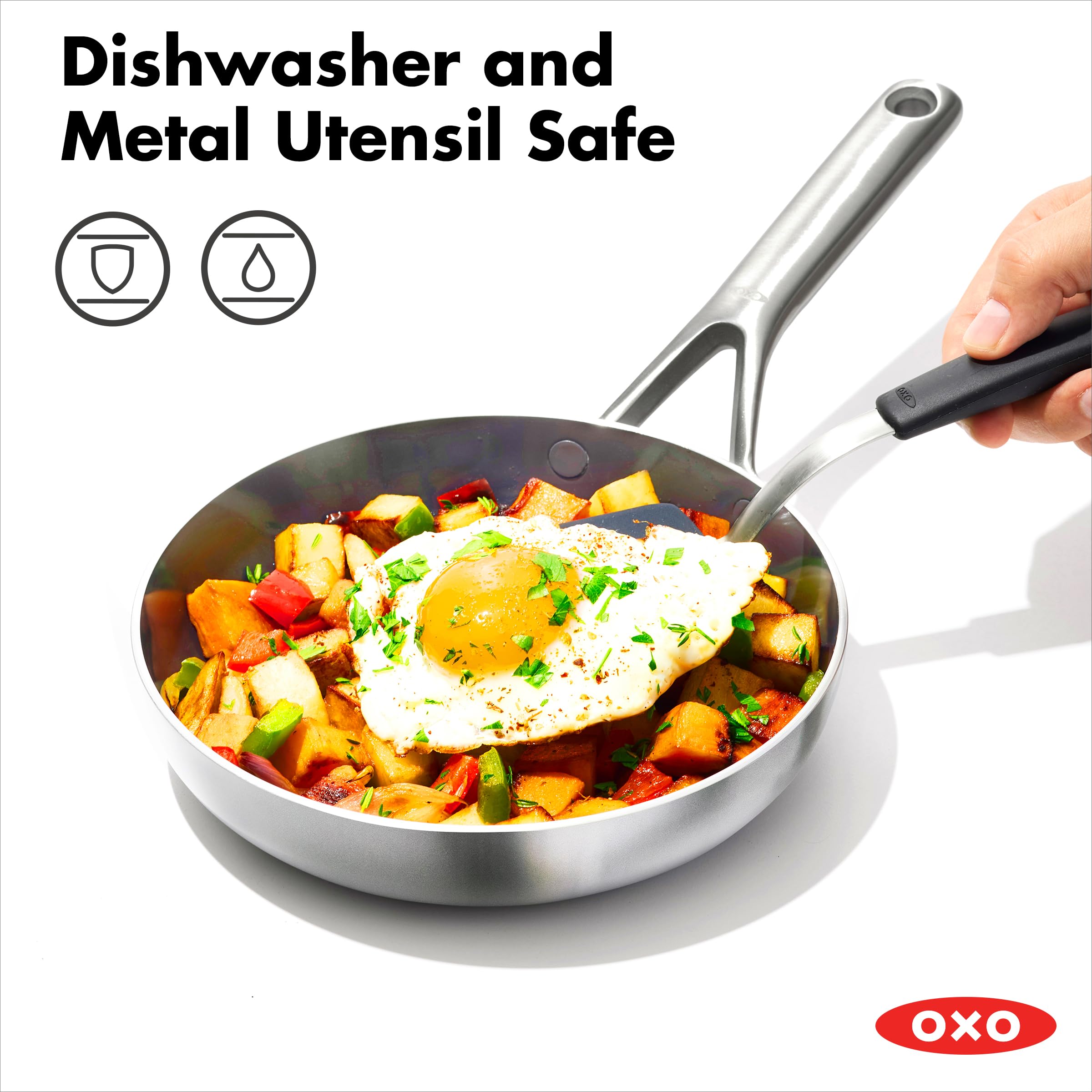 OXO Mira Tri-Ply Stainless Steel 10-Piece Cookware Set - Pots, Pans, Skillets, Saucepans with Lids & Ceramic Nonstick Frying Pan | Induction Compatible, Multi-Clad, Metal Utensil Safe, Dishwasher & Oven Safe | Perfect for Home Cooking, Professional Kitchens & Everyday Meal Prep