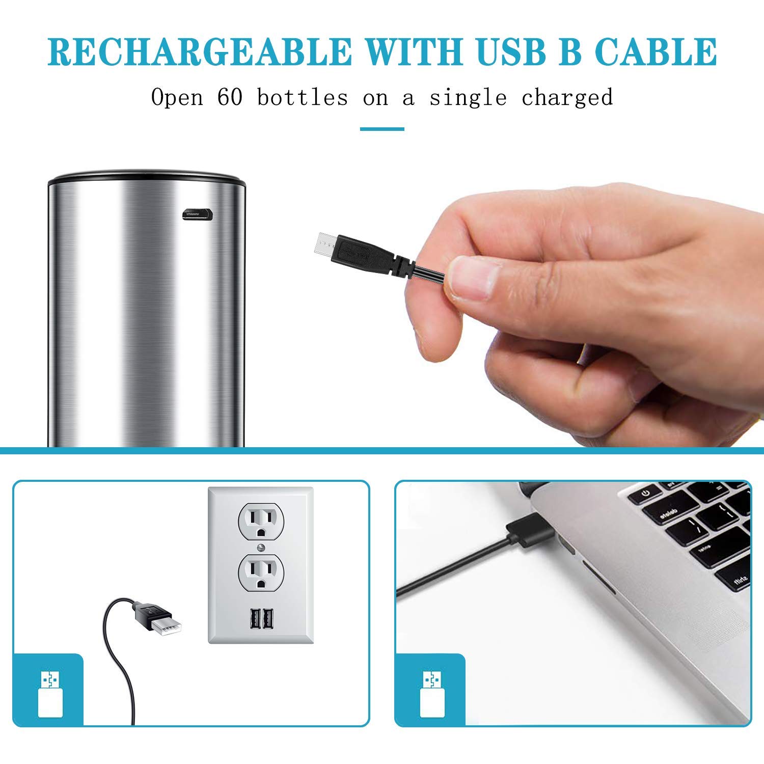 Rechargeable Electric Wine Opener with Foil Cutter & Charger - Automatic Corkscrew Bottle Opener, Stainless Steel - Perfect for Gifts, Parties, Restaurants & Home Bars