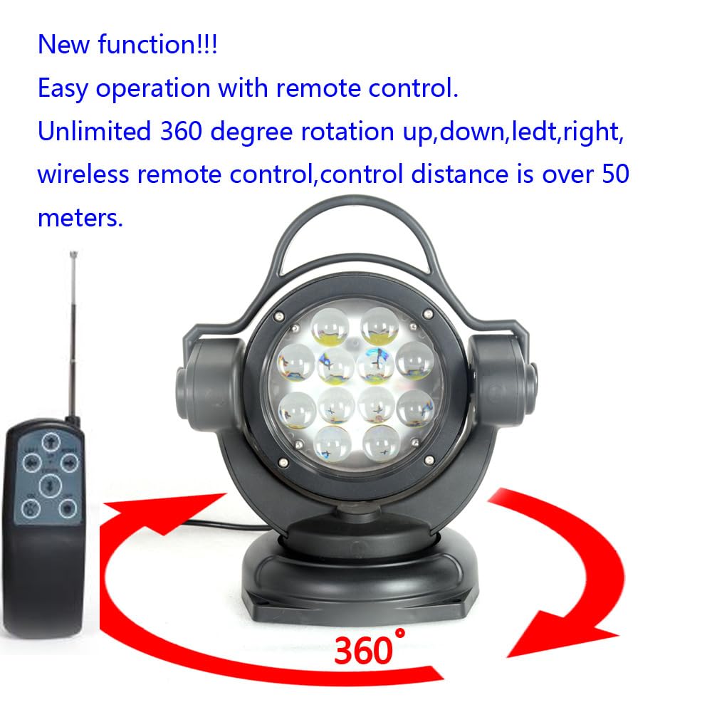 60W Remote Control LED Searchlight - 360° Rotating Marine Boat Light, 9-32V Waterproof Spot/Fog Light for SUV, ATV, 4WD Truck & Boating | Perfect for Off-Road Adventures, Night Fishing & Emergency Lighting