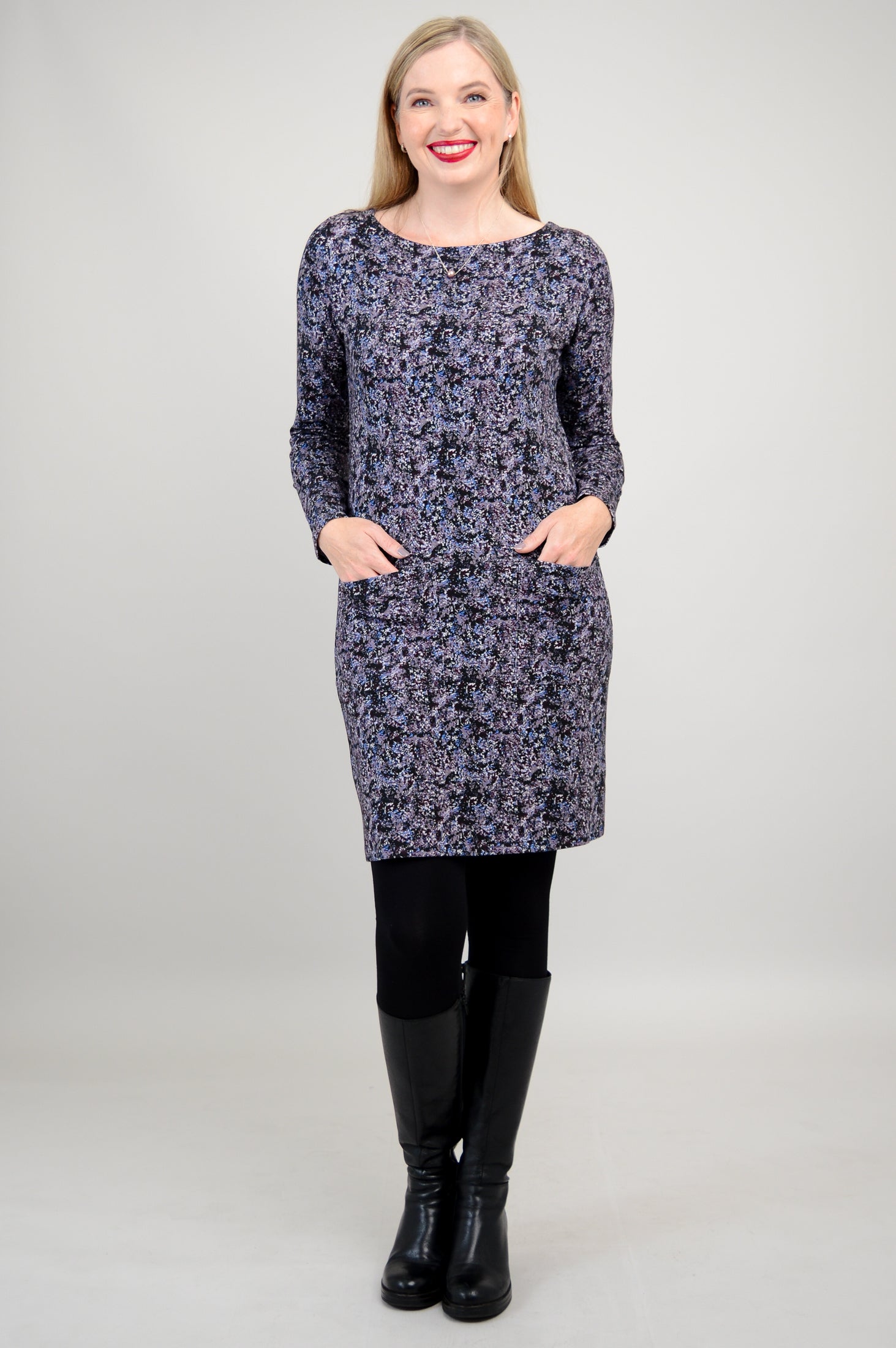 Lola Long Sleeve Dress - Soft Bamboo Fabric in Blue Space Print | Women's Casual & Formal Wear | Perfect for Office, Parties & Everyday Outfits