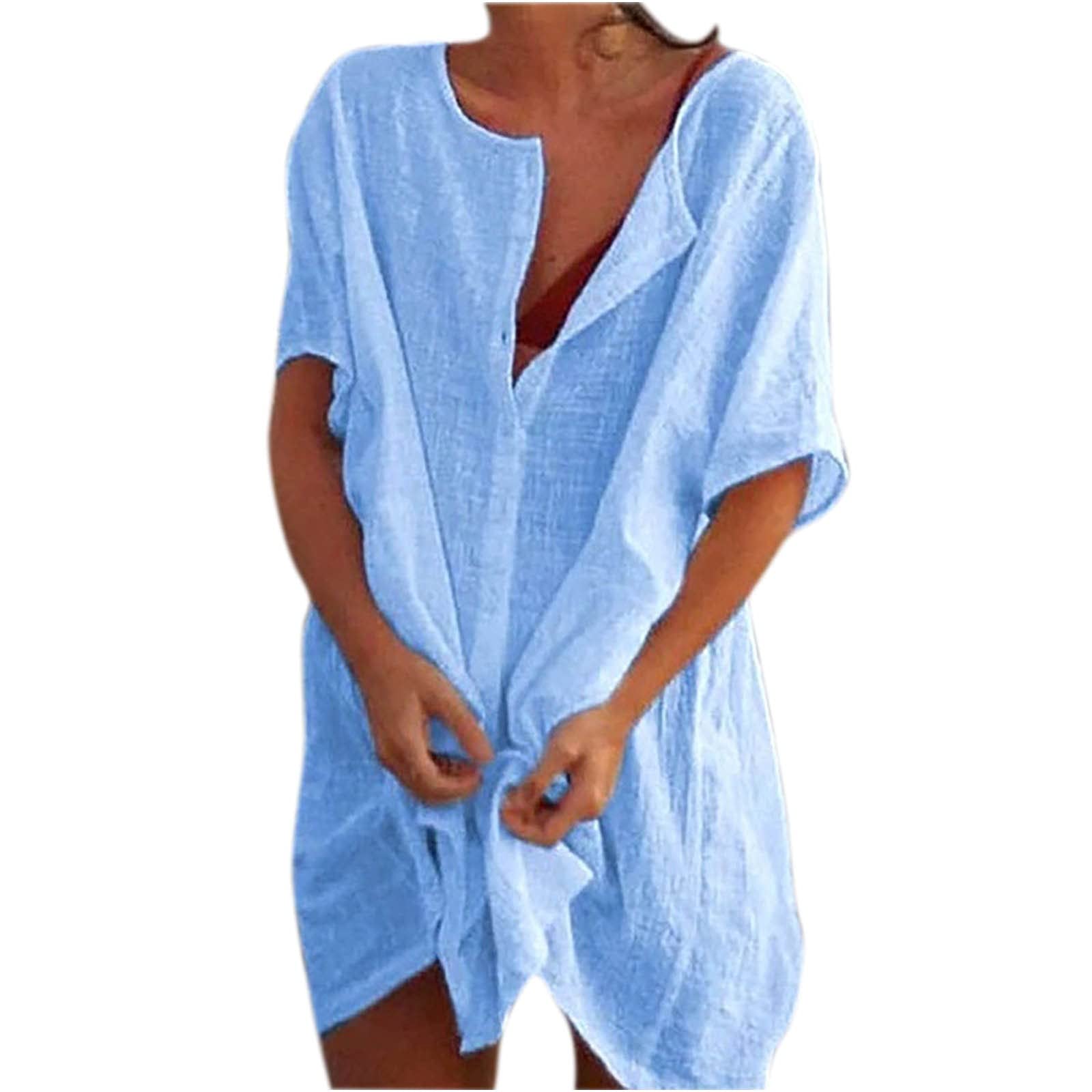 Women's Summer Mini Dress - Soft Bamboo Cotton Button Down Shirt Dress | Beach Cover Up, Casual Tunic T-Shirt Dress | Perfect for Vacations, Pool Parties & Summer Outings