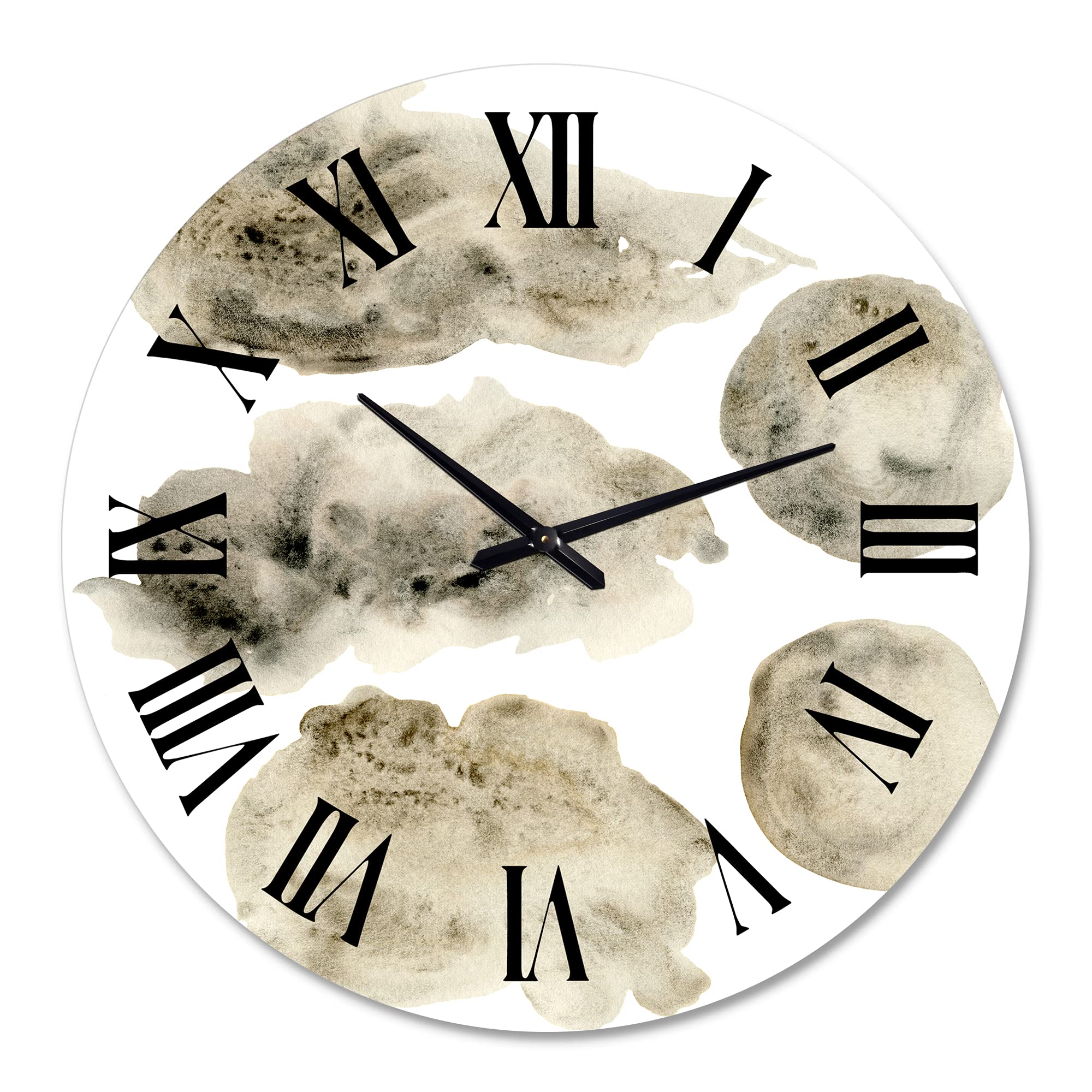 DesignQ Modern Abstract Grey & Golden Beige Clouds II Fractal Wall Clock - Large Decorative Clock for Living Room, Bedroom, Office | Perfect Home & Office Decor Gift