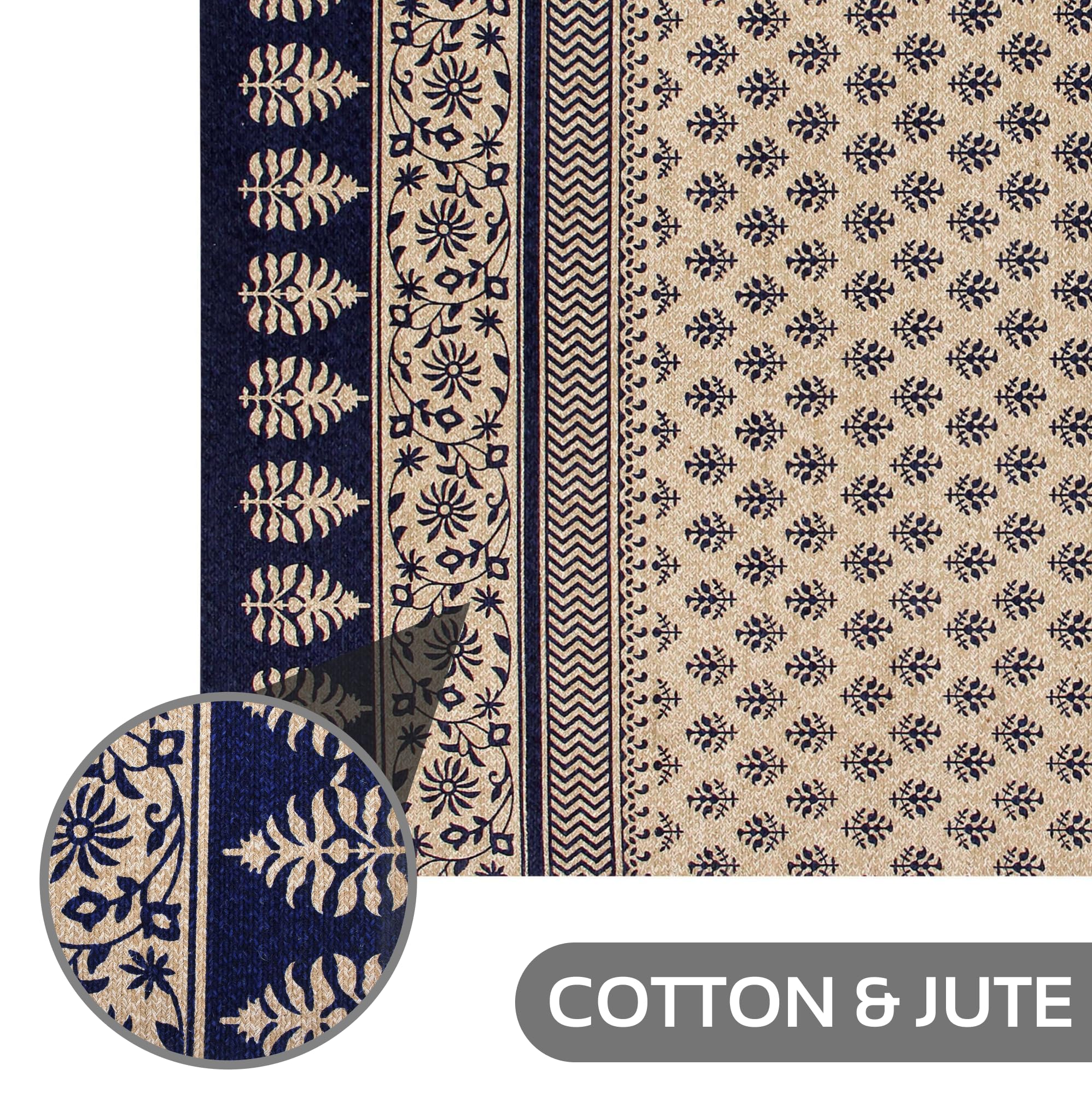 Better Trends Majestic Handwoven 3-Piece Indoor/Outdoor Reversible Area Rug Set - 100% Natural Jute Fiber, Durable, Mildew & Moisture Resistant - Navy Blue - Perfect for Living Room, Bedroom, or Patio Decor