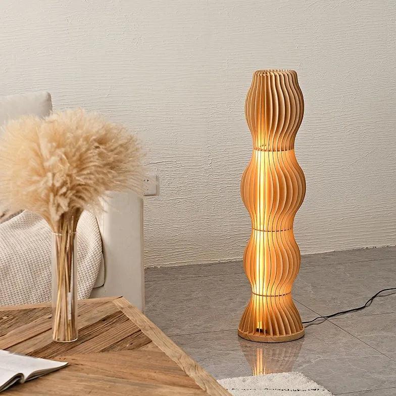 Modern Wooden Wave Sculptural Floor Lamp - Handcrafted Wood Lighting for Living Room, Bedroom & Office Decor - Unique Artistic Statement Piece for Home Interior Design