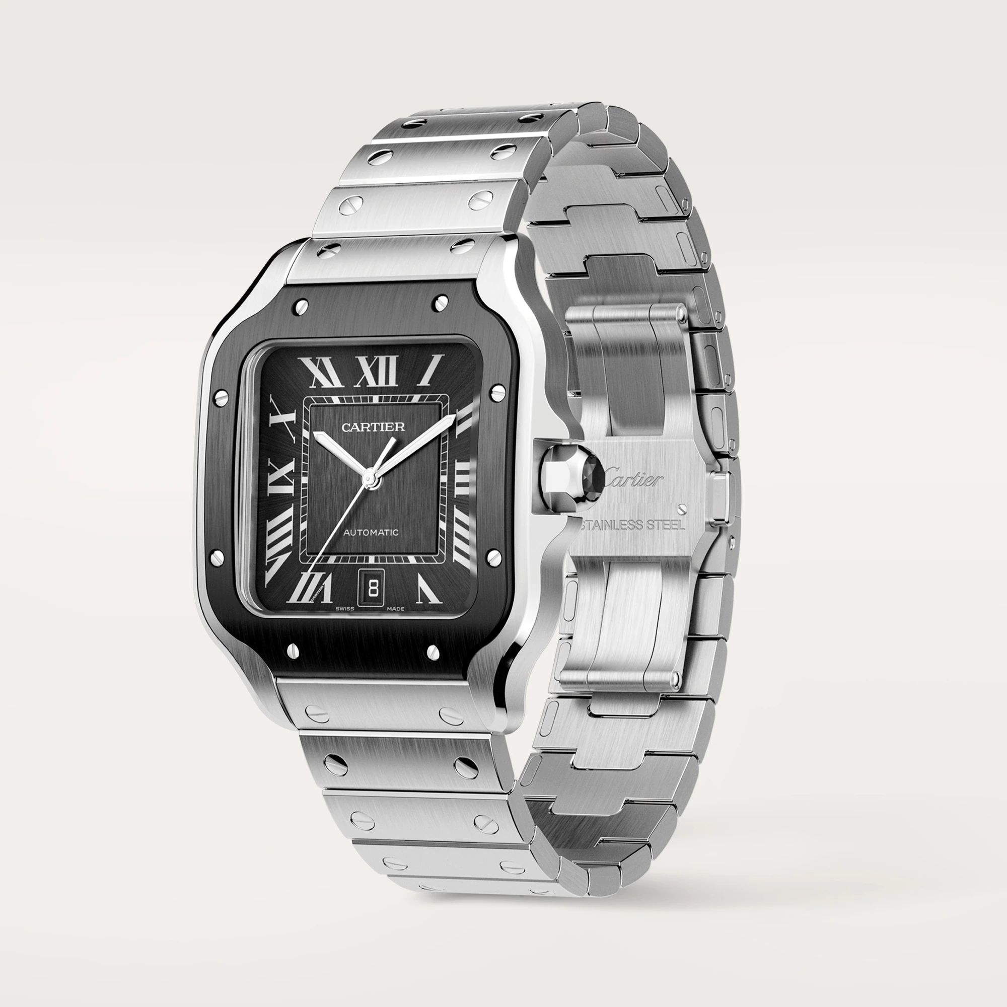 Cartier Santos Stainless Steel Men's Watch - Luxury Swiss Automatic Timepiece for Business & Formal Occasions