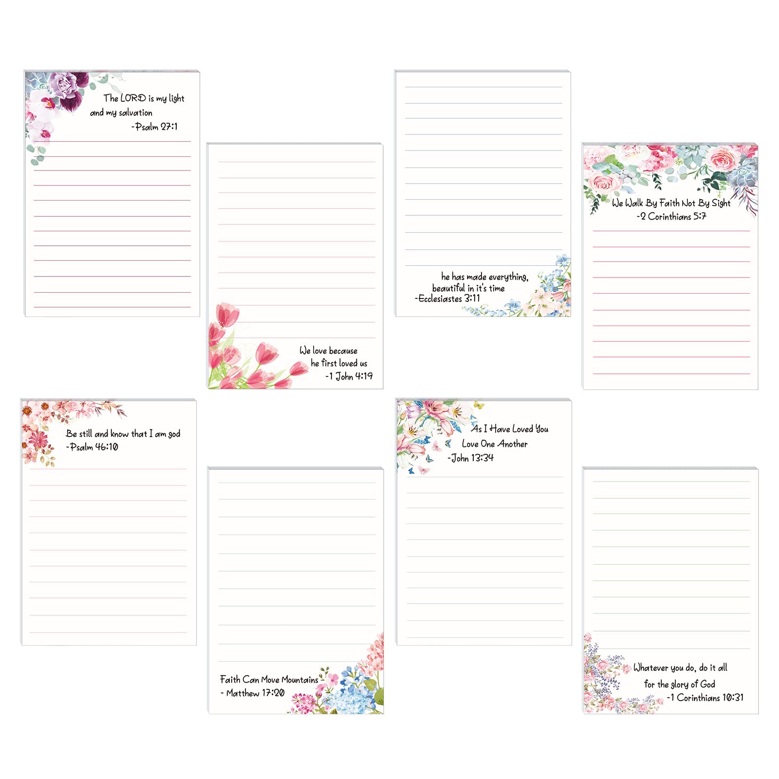 8 Pack Christian Inspirational Sticky Notes with Floral Design & Bible Verses - 4 x 5.5 Inch Religious Memo Pads for Prayer Journal, Bible Study, Office Notes & Daily Planning