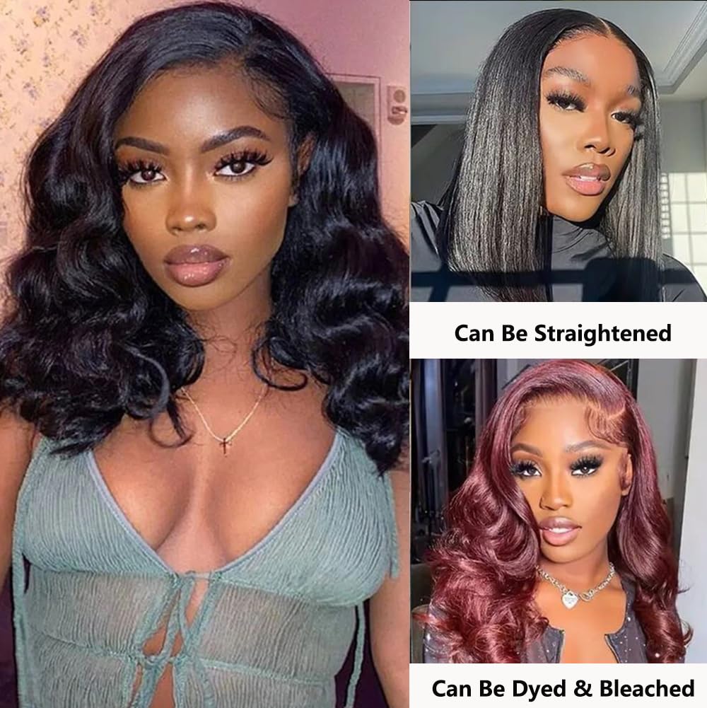5x5 Glueless Bob Wig Human Hair - Pre Plucked & Pre Cut Lace Front Wigs for Black Women - 180% Density 12 Inch Body Wave No Glue Lace Closure Wig - Perfect for Beginners, Daily Wear & Special Occasions