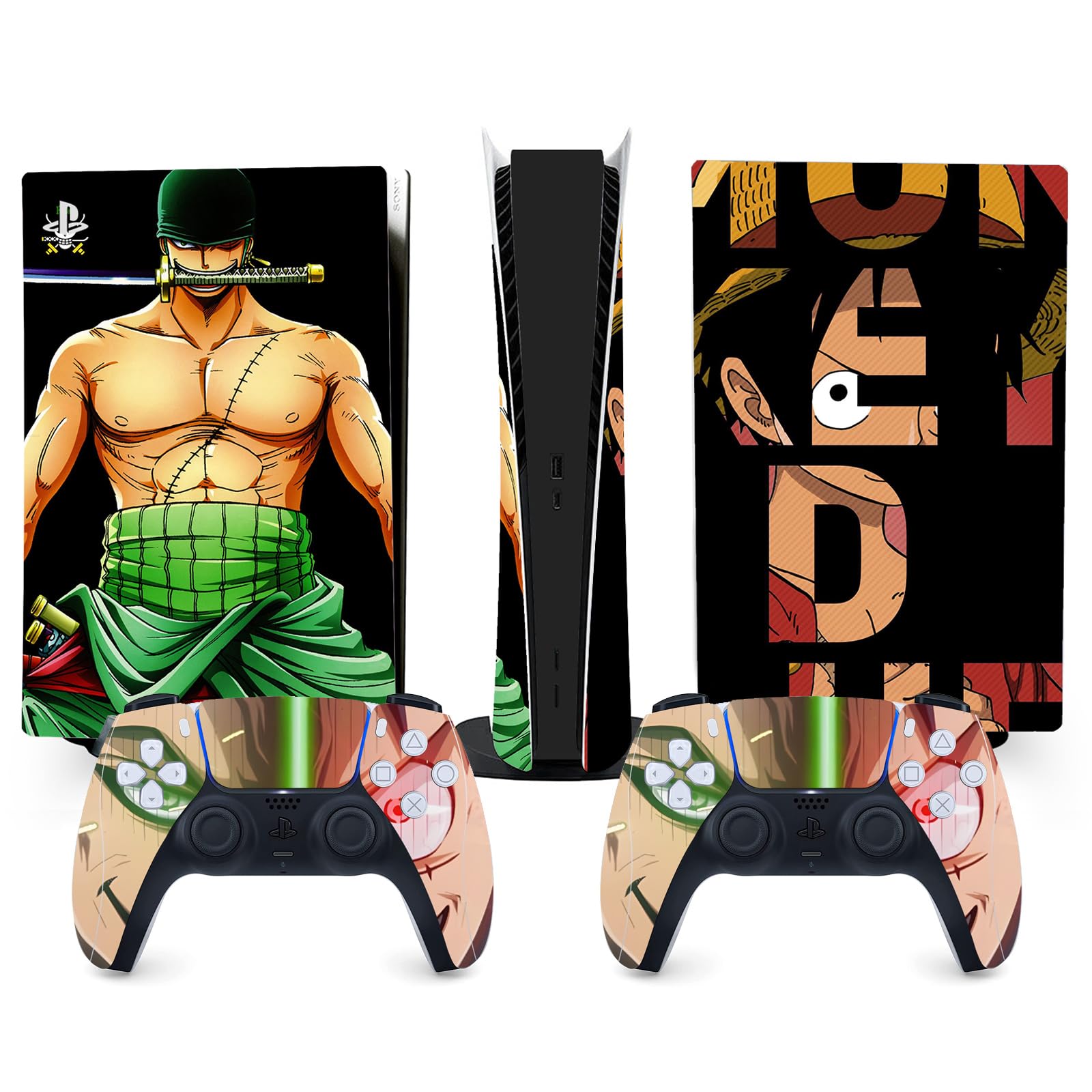 PS5 Console & Controller Skin Set - Luffy & Zoro Anime Design | Matte Finish Vinyl Wrap Sticker | Full Decal Skins for Sony PlayStation 5 Digital Edition | Perfect for Gaming Enthusiasts & Anime Fans | Great for Personalization & Protection