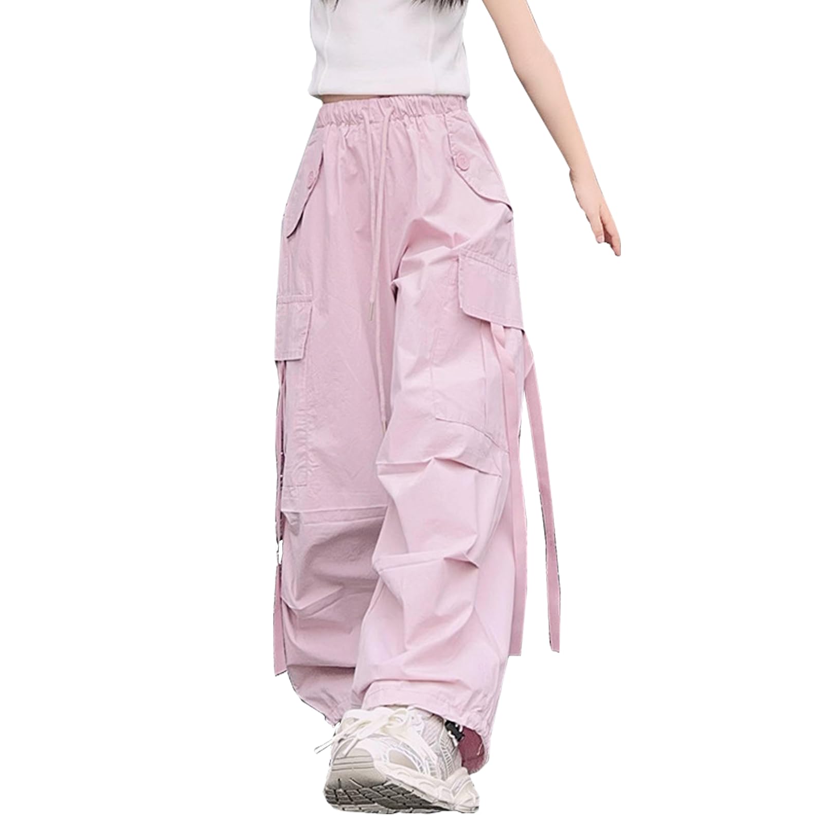 Girls Parachute Pants - Y2K Cargo Trousers with Elastic Waist & Wide Leg | Trendy Track Pants for Kids Ages 5-14 | Perfect for School, Streetwear & Casual Outfits