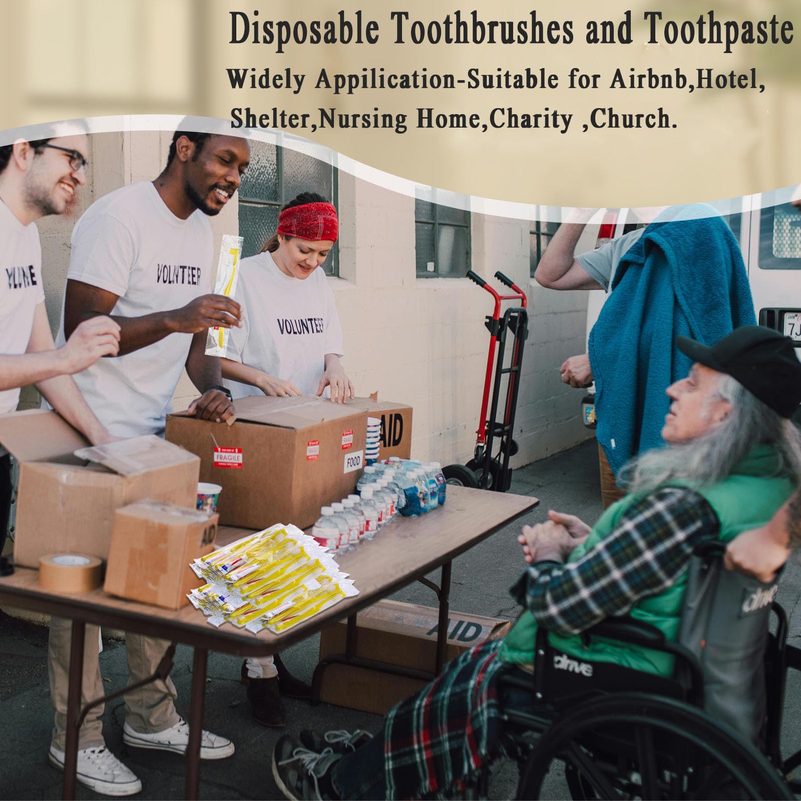 1000 Pack Disposable Toothbrushes with Toothpaste - Individually Wrapped Yellow Hollow Travel Toothbrushes Kit for Travel, Hotels, Nursing Homes & Charity Donations | Bulk Oral Hygiene Supplies for Homeless Shelters, Hospitals & Emergency Kits