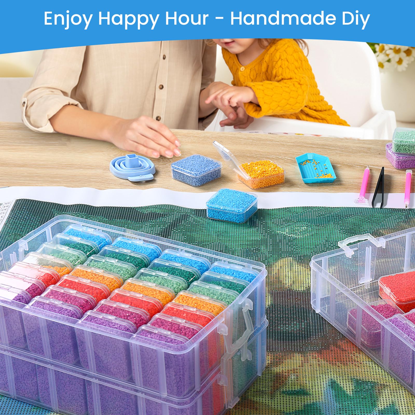 84 Pcs Small Bead Organizer Box with 3-Tier Storage, Stackable Plastic Jewelry Case for Bracelet Making, DIY Crafts, Nail Charms - Portable Bead Storage Solution for Jewelry Artists & Craft Enthusiasts