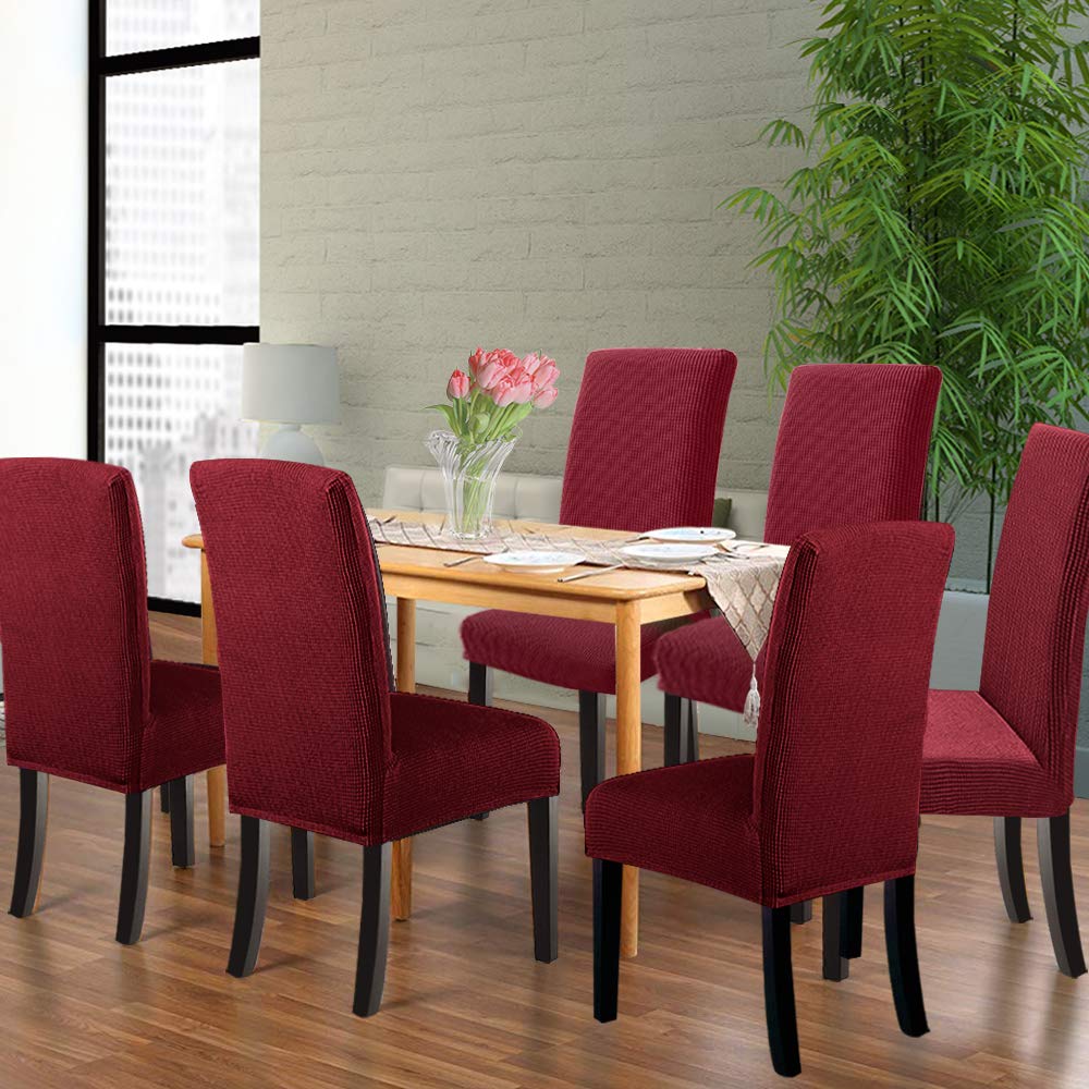 Premium Stretch Dining Chair Covers Set of 8 - Washable Parsons Chair Slipcovers for Dining Room, Wine Red - Perfect for Home, Restaurant, and Wedding Decor