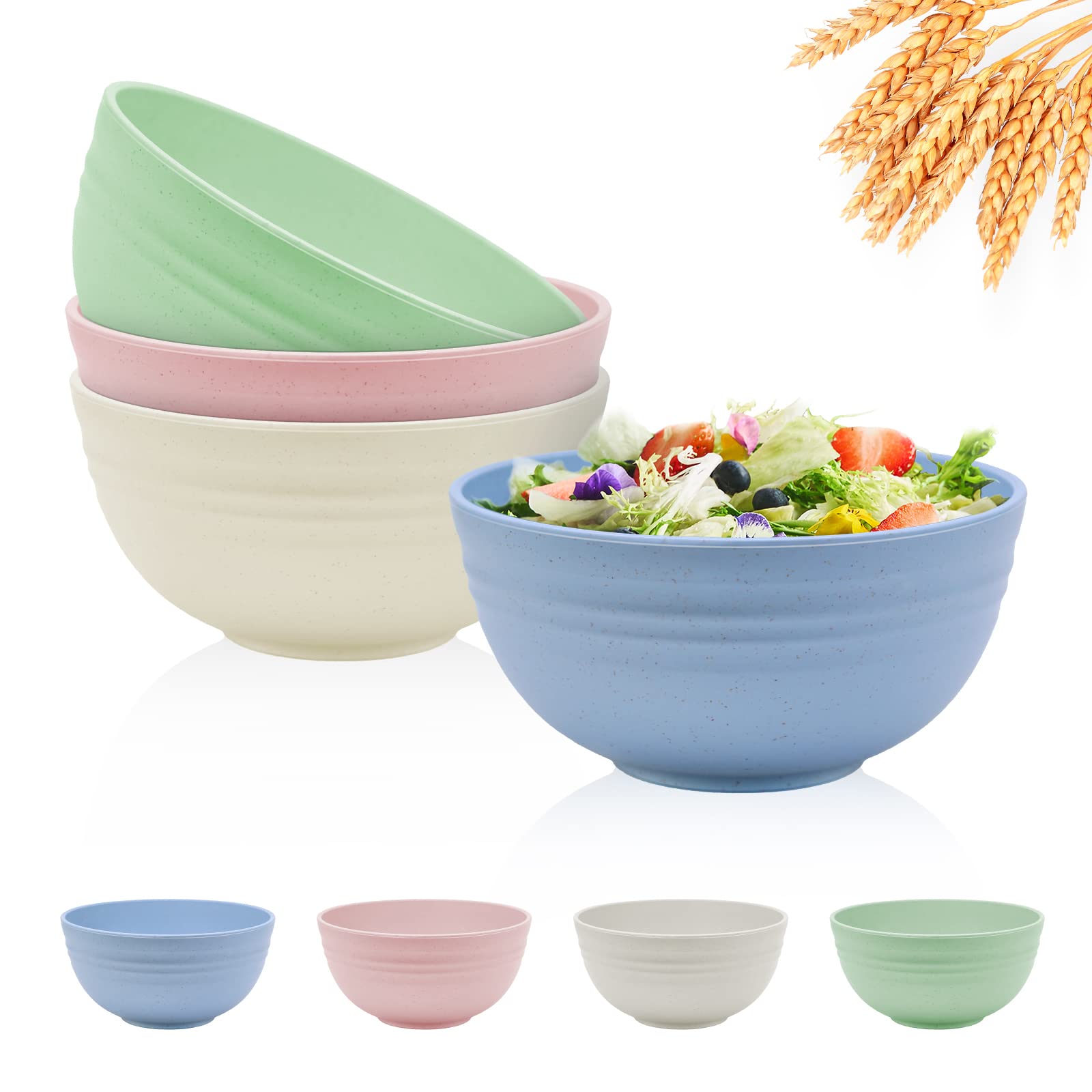 NOWONE 4-Pack Unbreakable Wheat Straw Bowls 26oz - BPA-Free, Eco-Friendly, Microwave & Dishwasher Safe Cereal Bowls for Oatmeal, Salad, Camping, Travel & Everyday Use