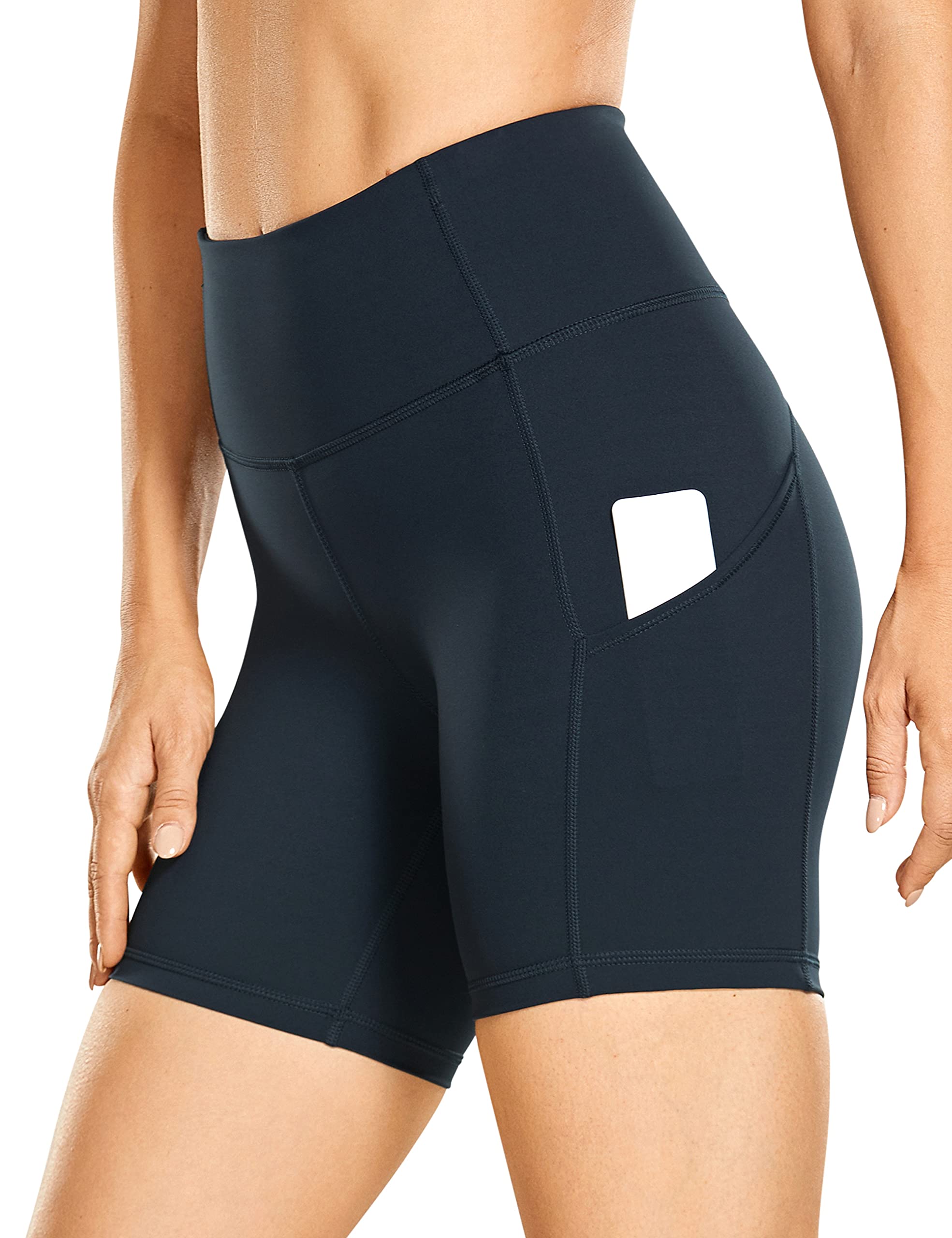 CRZ YOGA Women's High Waisted 6 Inch Running Shorts - Naked Feeling Lightweight Gym Biker Compression Shorts with Pockets for Yoga, Workout & Active Lifestyle