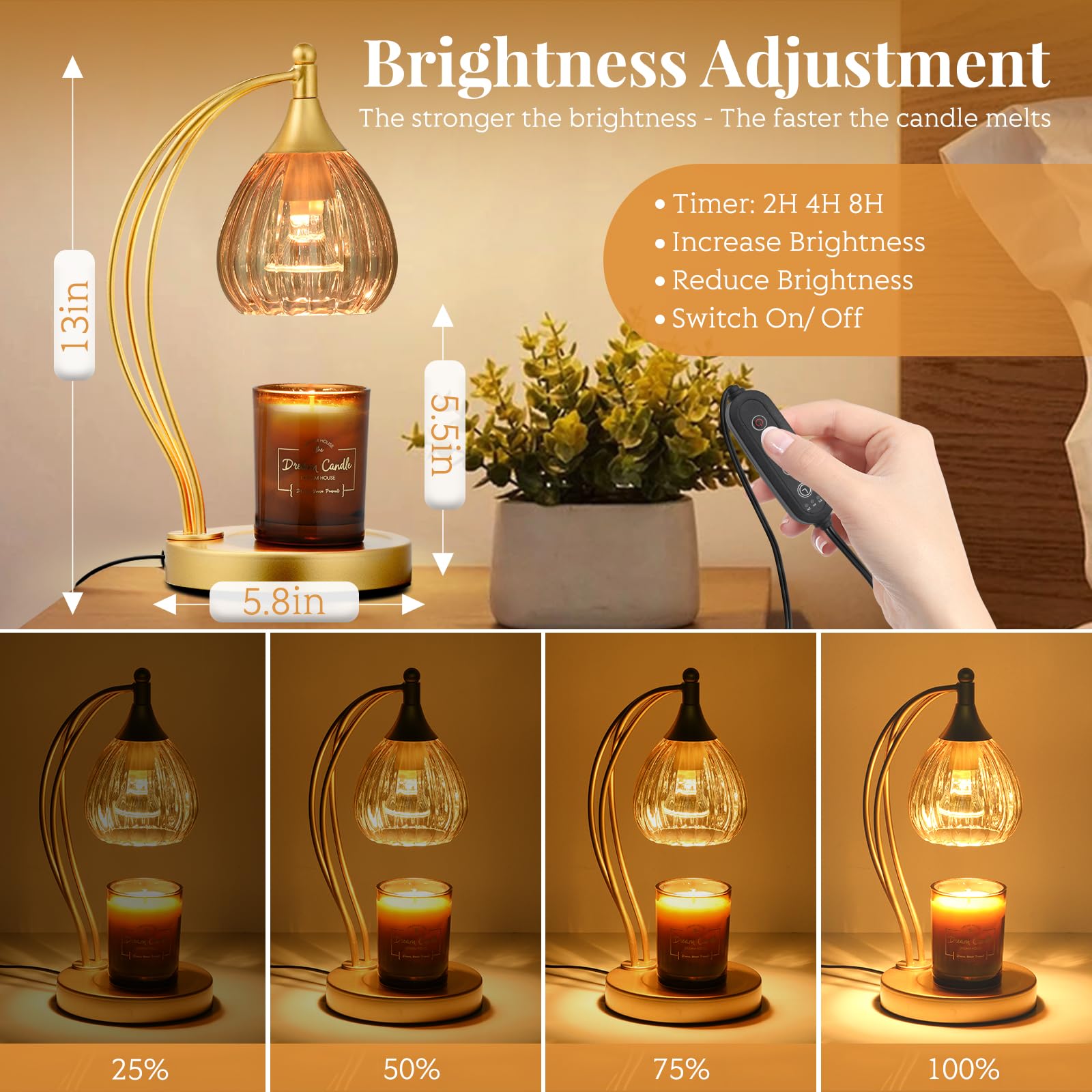 Electric Candle Warmer Lamp with Timer & Dimmer - Scented Jar Candle Melter for Home Decor, Housewarming Gifts - Amber Glass Aromatherapy Light for Bedroom, Living Room & Office Relaxation
