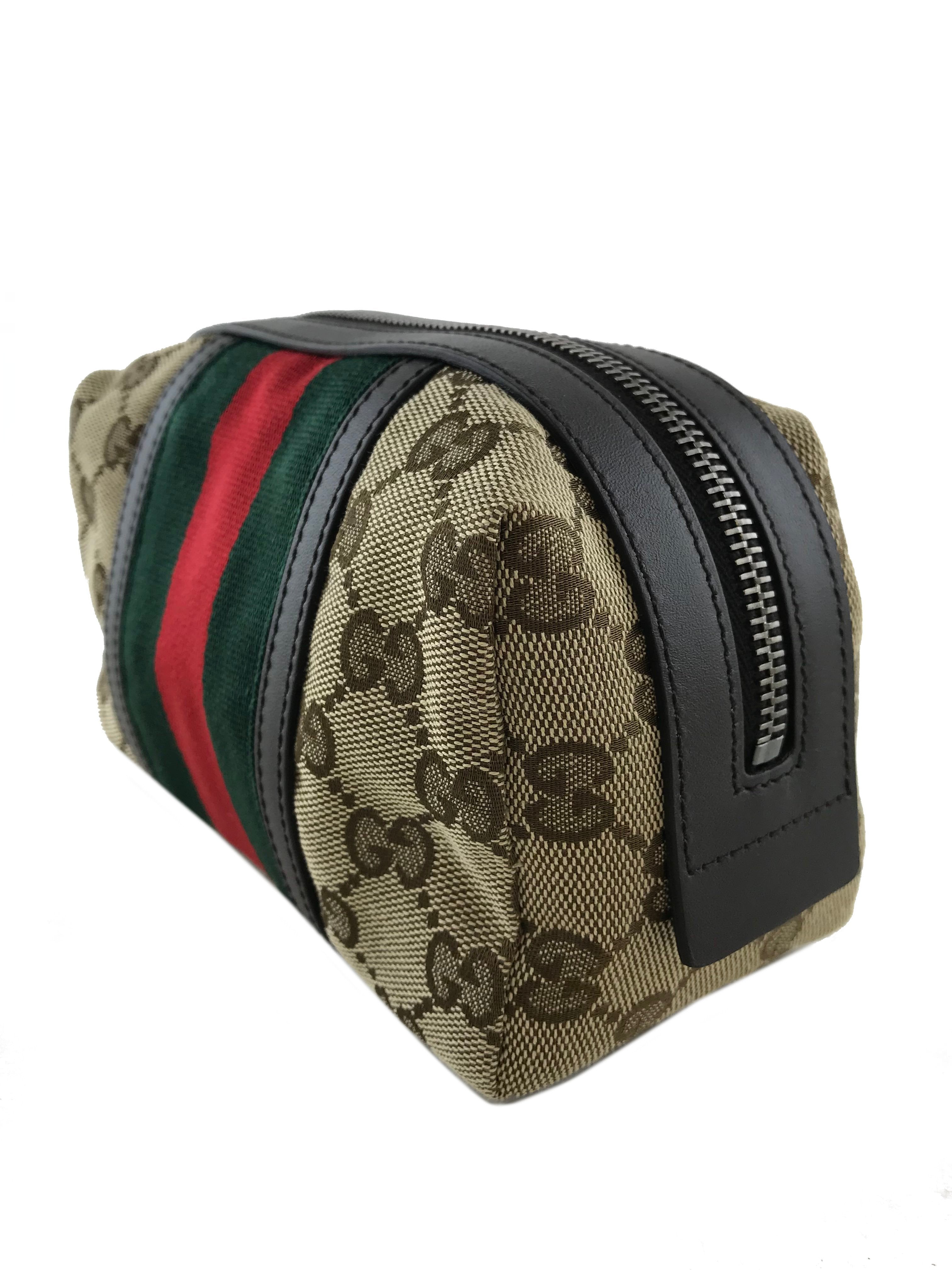Gucci GG Canvas Web Cosmetic Pouch - Luxury Makeup Bag for Women, Travel Toiletry Organizer (Perfect for Travel, Gym & Everyday Use)