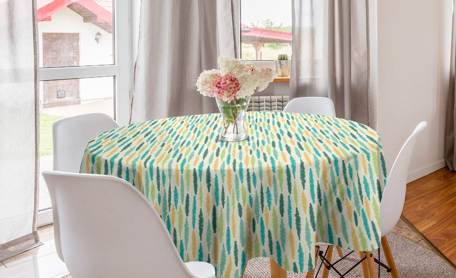 Ambesonne Geometric Round Tablecloth - 60 Inch Hand-Drawn Striped Design for Dining Table & Kitchen Decor | Waterproof Circle Table Cover for Parties, Holidays & Everyday Use | Multicolor Home Decoration